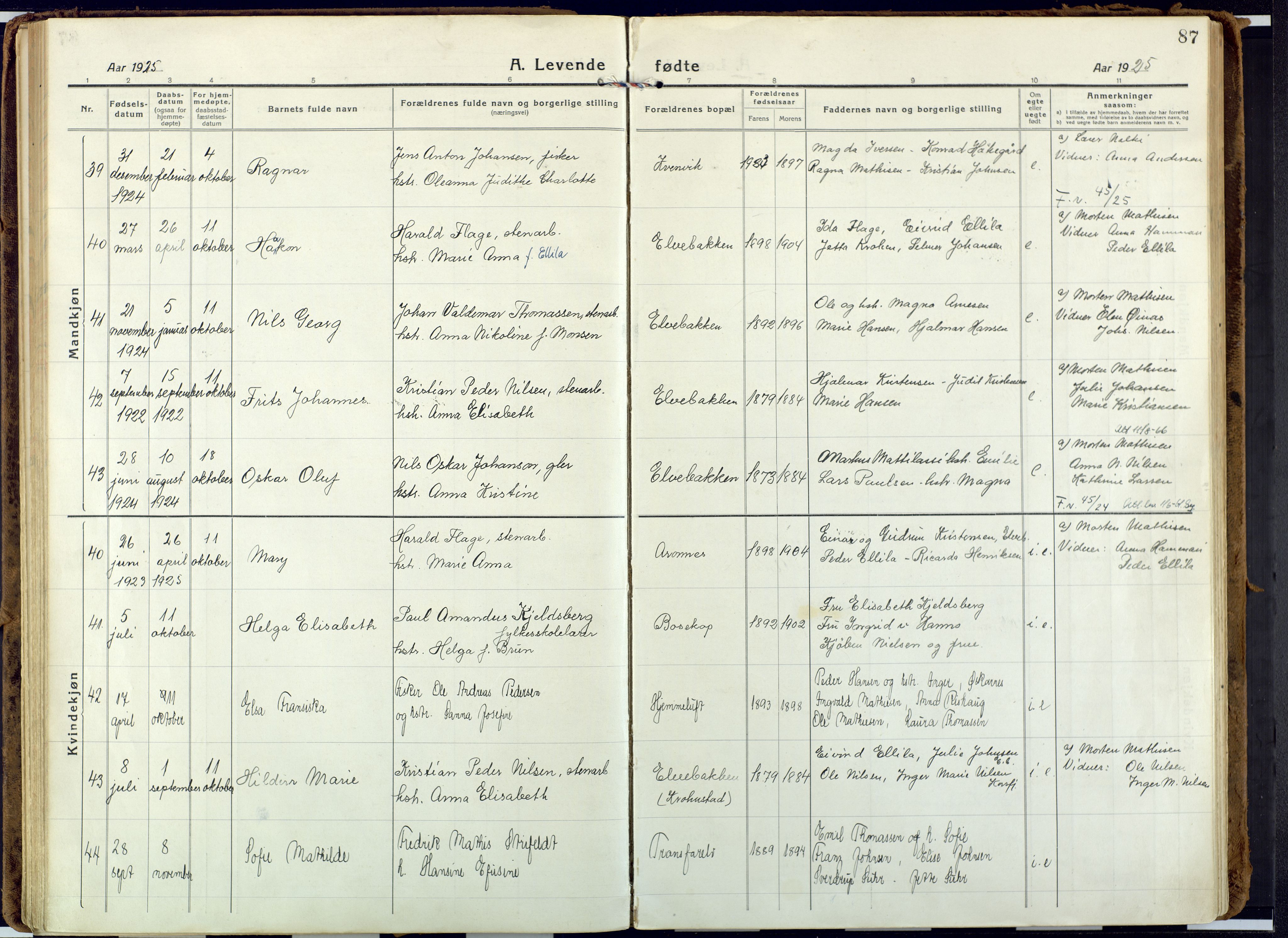 Alta sokneprestkontor, AV/SATØ-S-1338/H/Ha: Parish register (official) no. 6, 1918-1931, p. 87