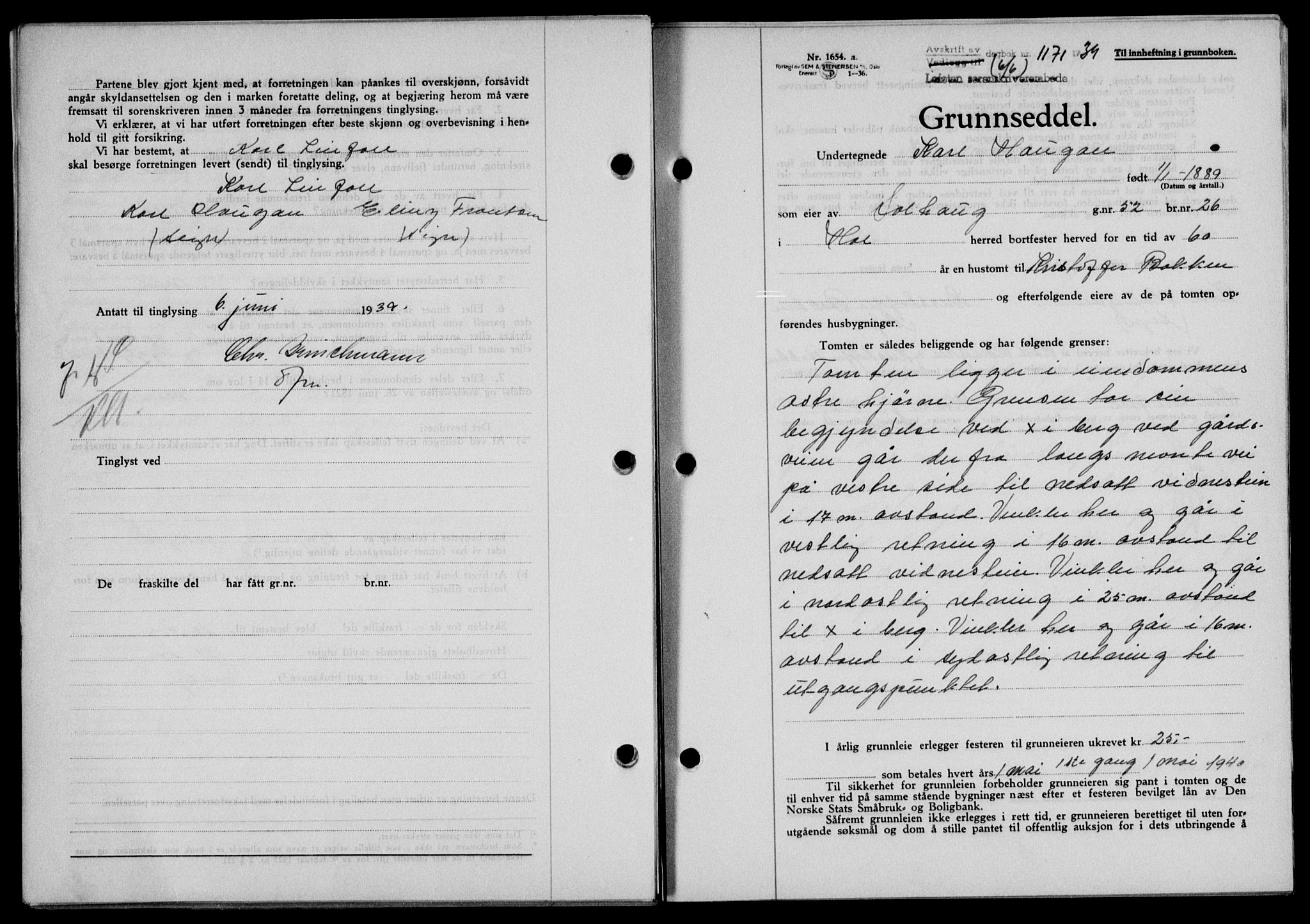 Lofoten sorenskriveri, SAT/A-0017/1/2/2C/L0005a: Mortgage book no. 5a, 1939-1939, Diary no: : 1171/1939