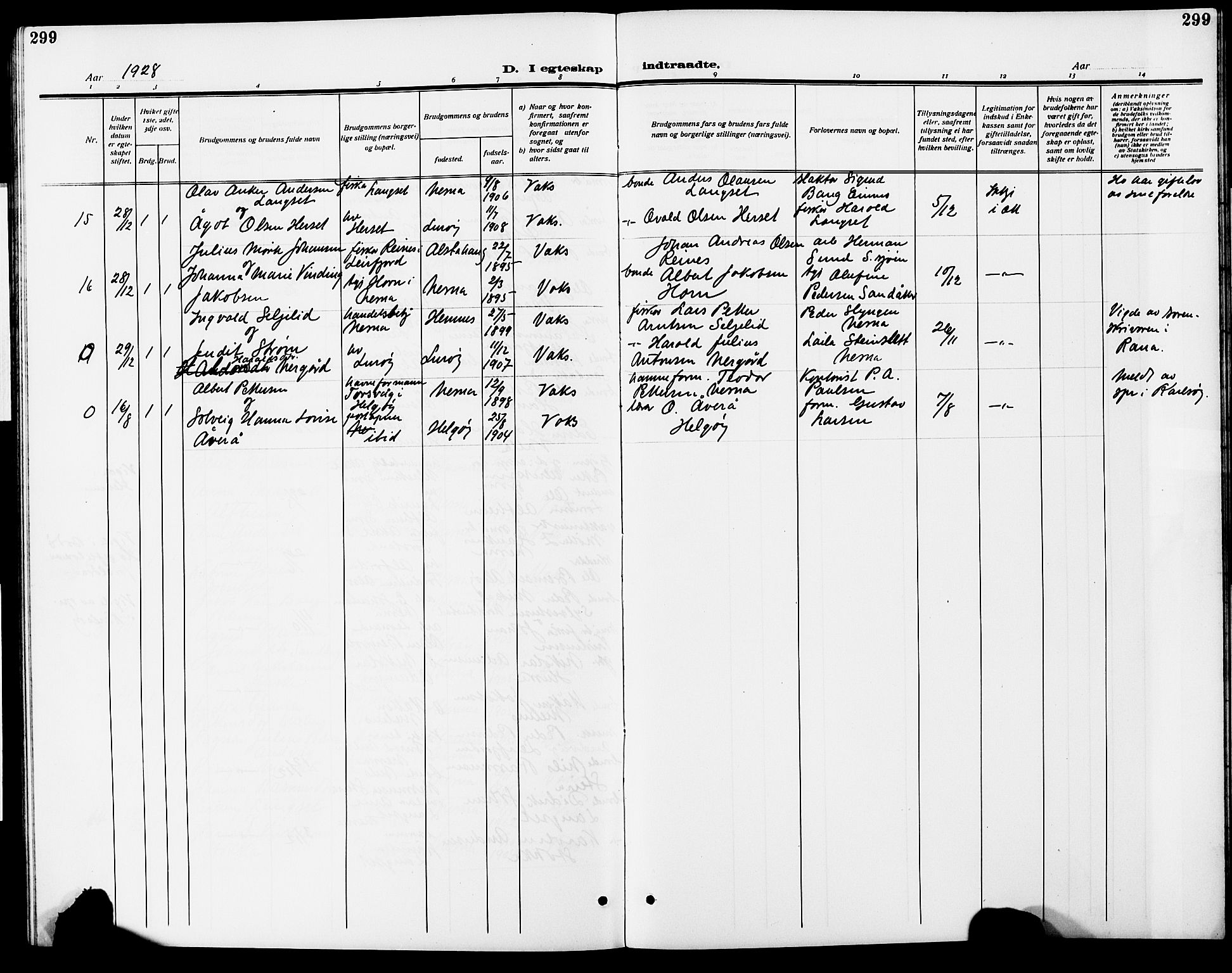 Ministerialprotokoller, klokkerbøker og fødselsregistre - Nordland, AV/SAT-A-1459/838/L0560: Parish register (copy) no. 838C07, 1910-1928, p. 299