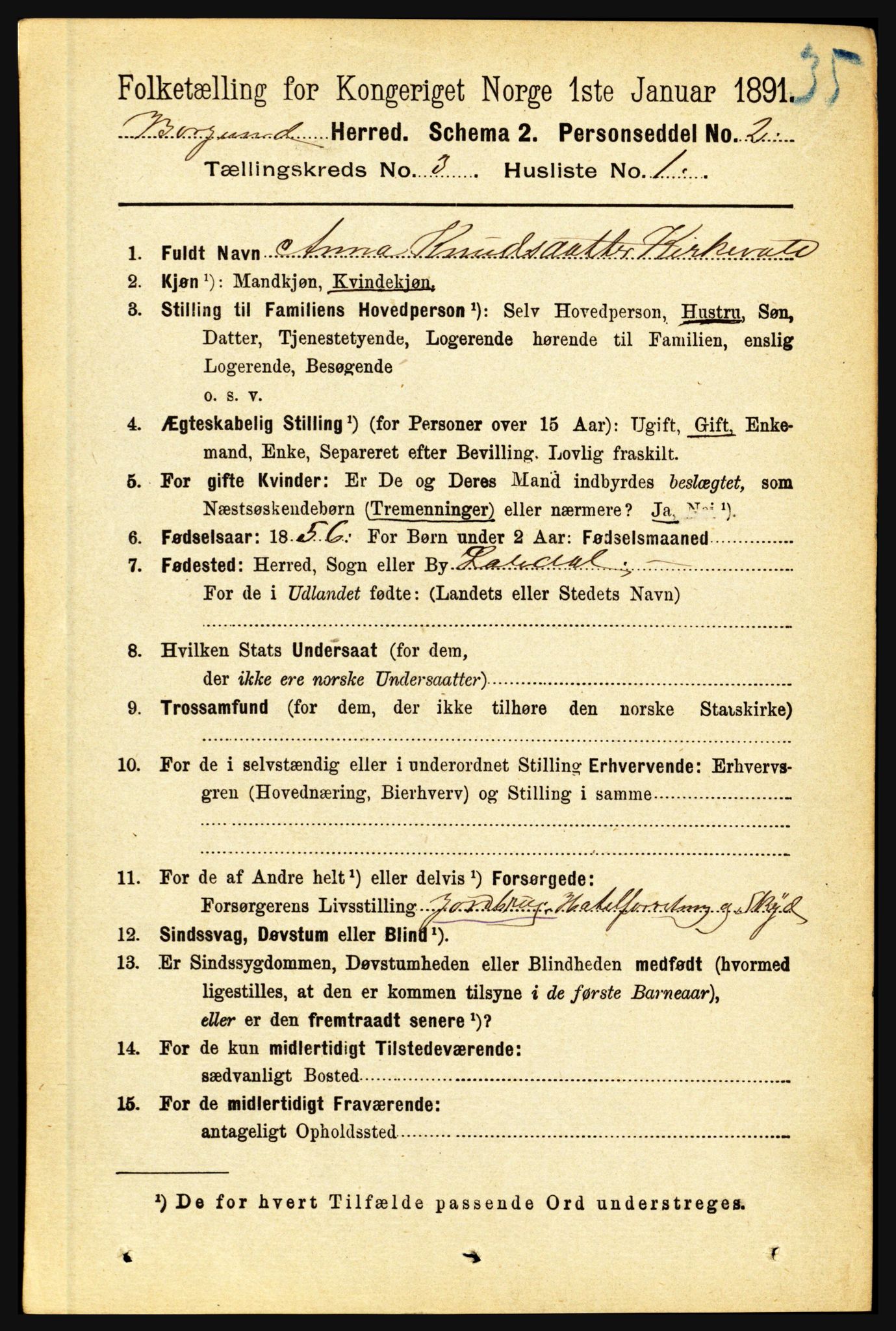 RA, 1891 census for 1423 Borgund, 1891, p. 564