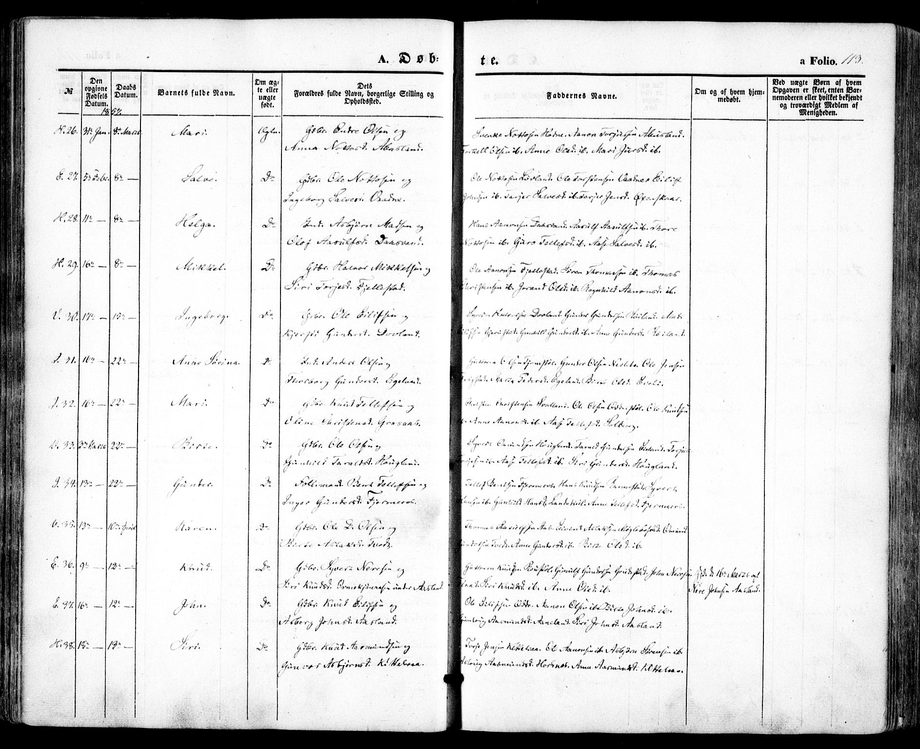 Evje sokneprestkontor, AV/SAK-1111-0008/F/Fa/Faa/L0005: Parish register (official) no. A 5, 1843-1865, p. 113