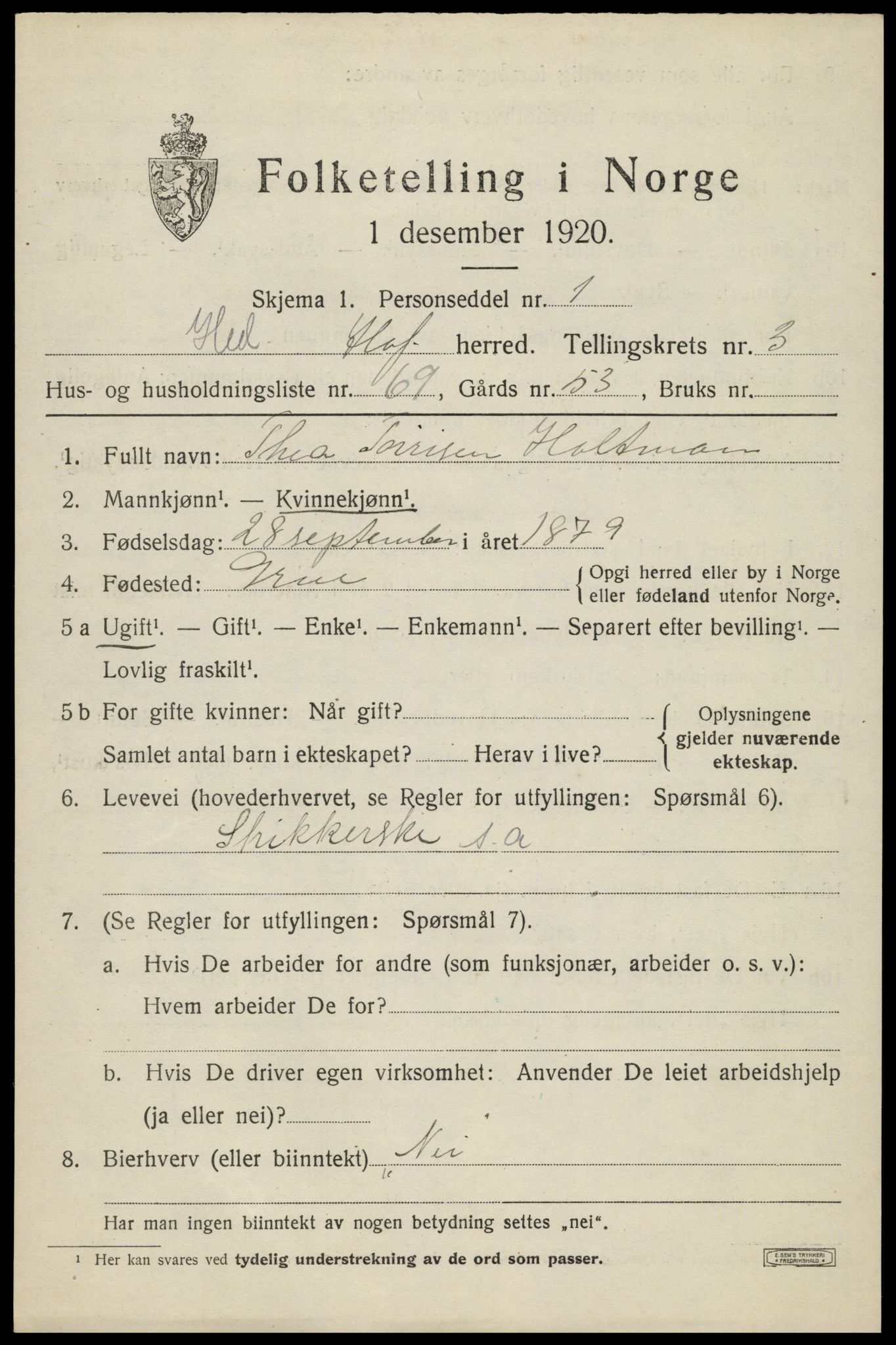 SAH, 1920 census for Hof, 1920, p. 4745