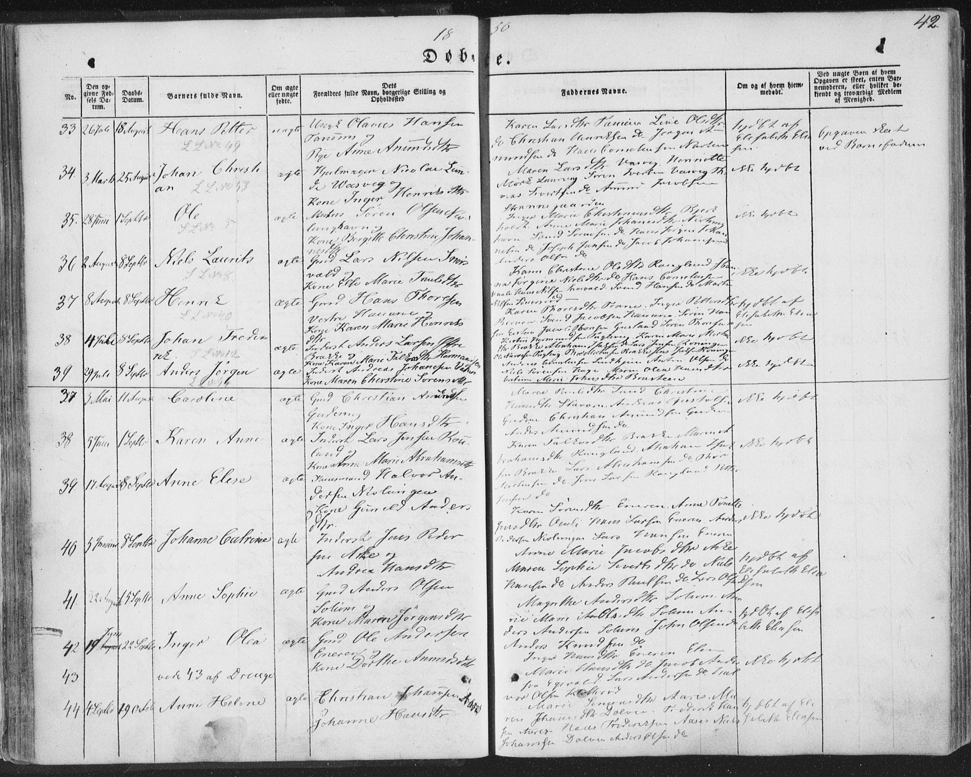 Brunlanes kirkebøker, AV/SAKO-A-342/F/Fa/L0004: Parish register (official) no. I 4, 1846-1862, p. 42