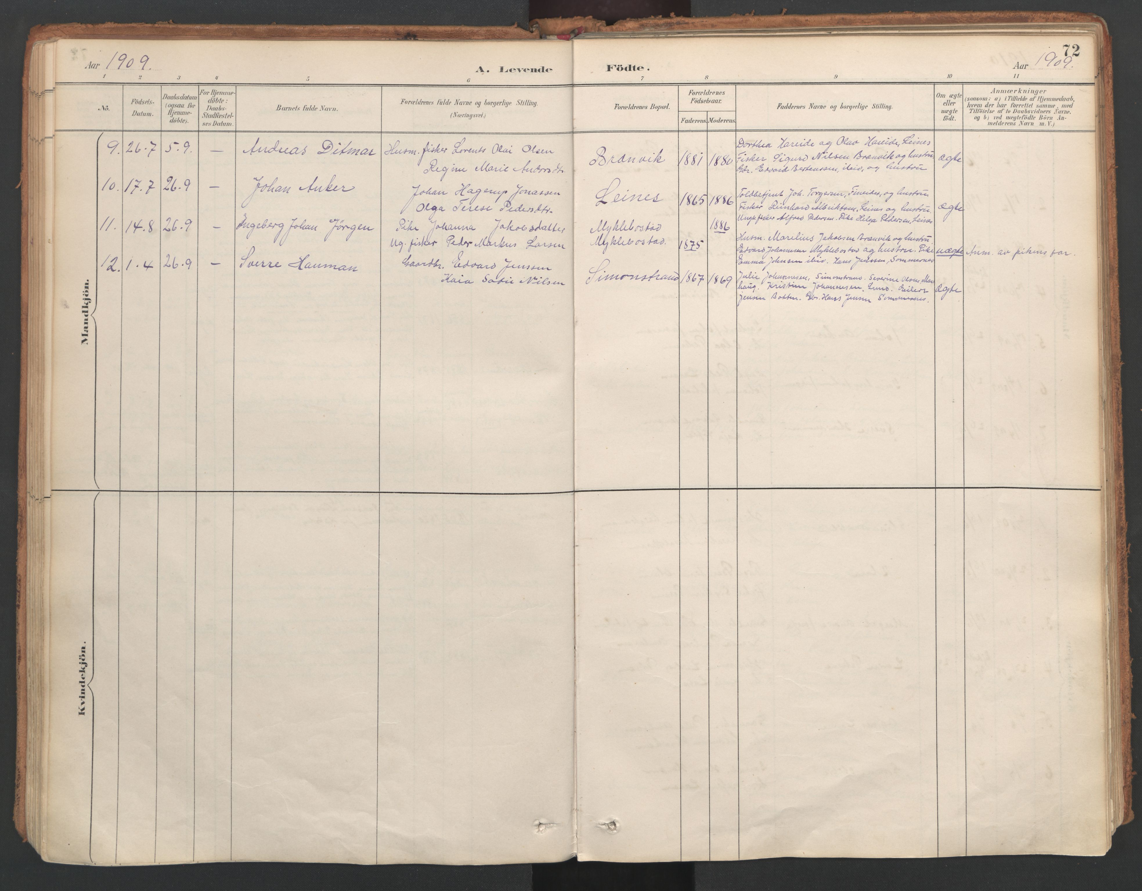 Ministerialprotokoller, klokkerbøker og fødselsregistre - Nordland, AV/SAT-A-1459/857/L0822: Parish register (official) no. 857A02, 1890-1917, p. 72