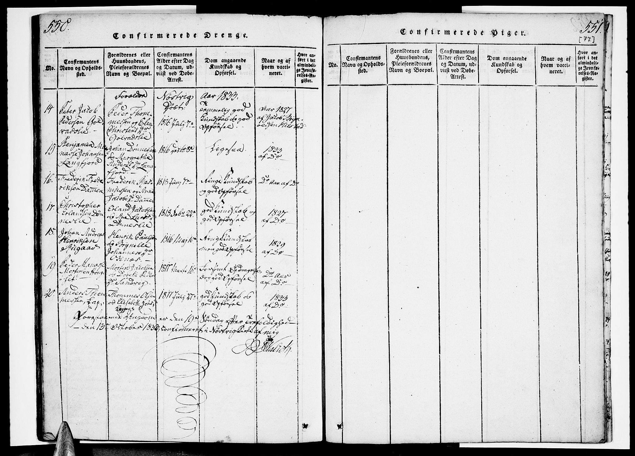 Ministerialprotokoller, klokkerbøker og fødselsregistre - Nordland, AV/SAT-A-1459/814/L0223: Parish register (official) no. 814A04, 1820-1833, p. 550-551