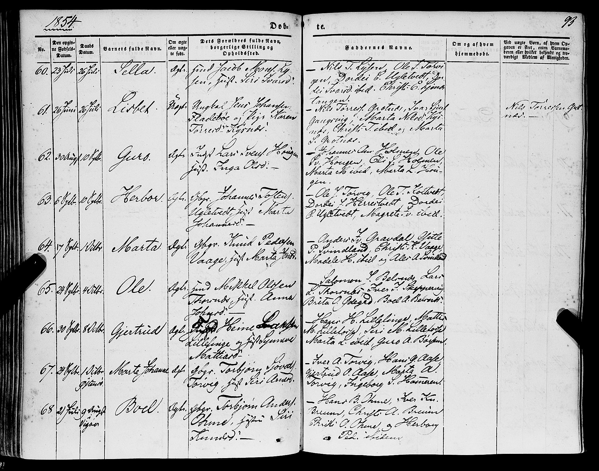 Strandebarm sokneprestembete, SAB/A-78401/H/Haa: Parish register (official) no. A 7, 1844-1872, p. 93