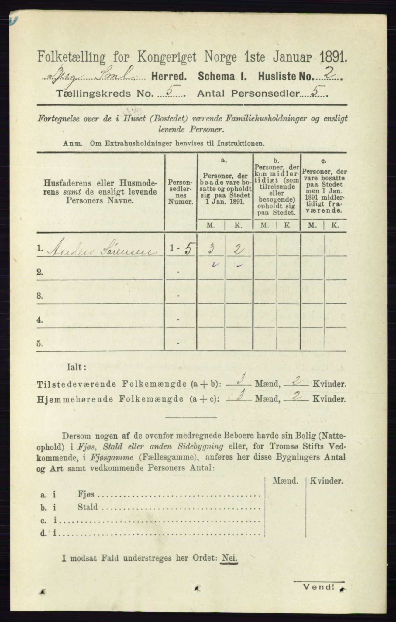 RA, 1891 census for 0116 Berg, 1891, p. 3337