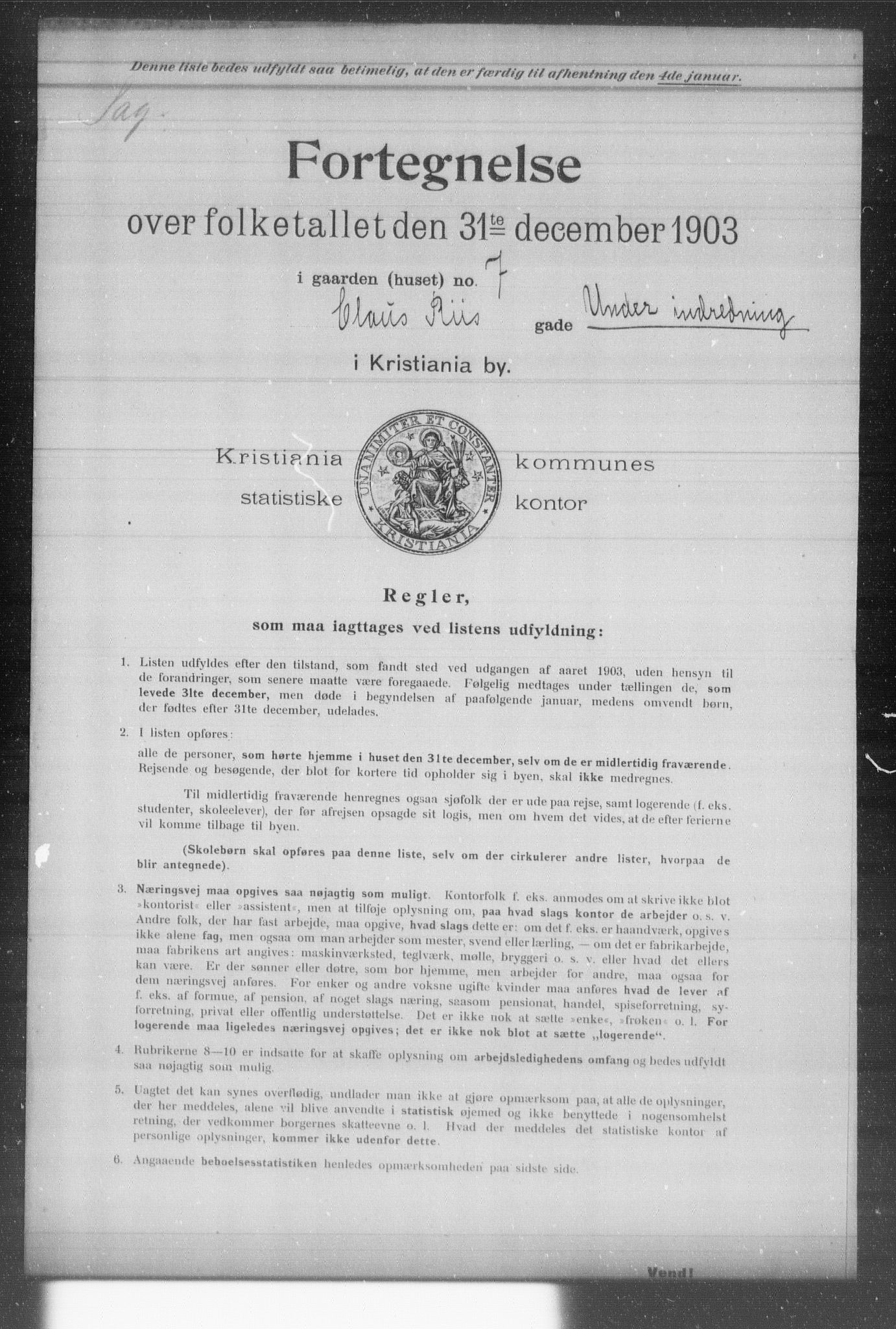 OBA, Municipal Census 1903 for Kristiania, 1903, p. 2640