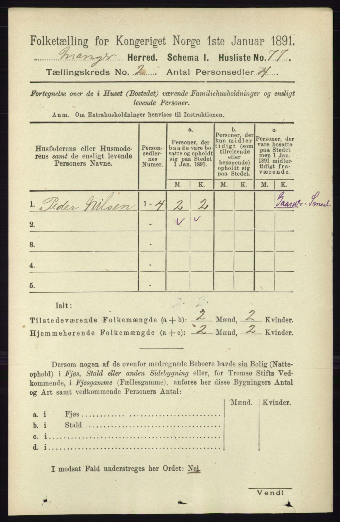 RA, 1891 census for 1261 Manger, 1891, p. 754