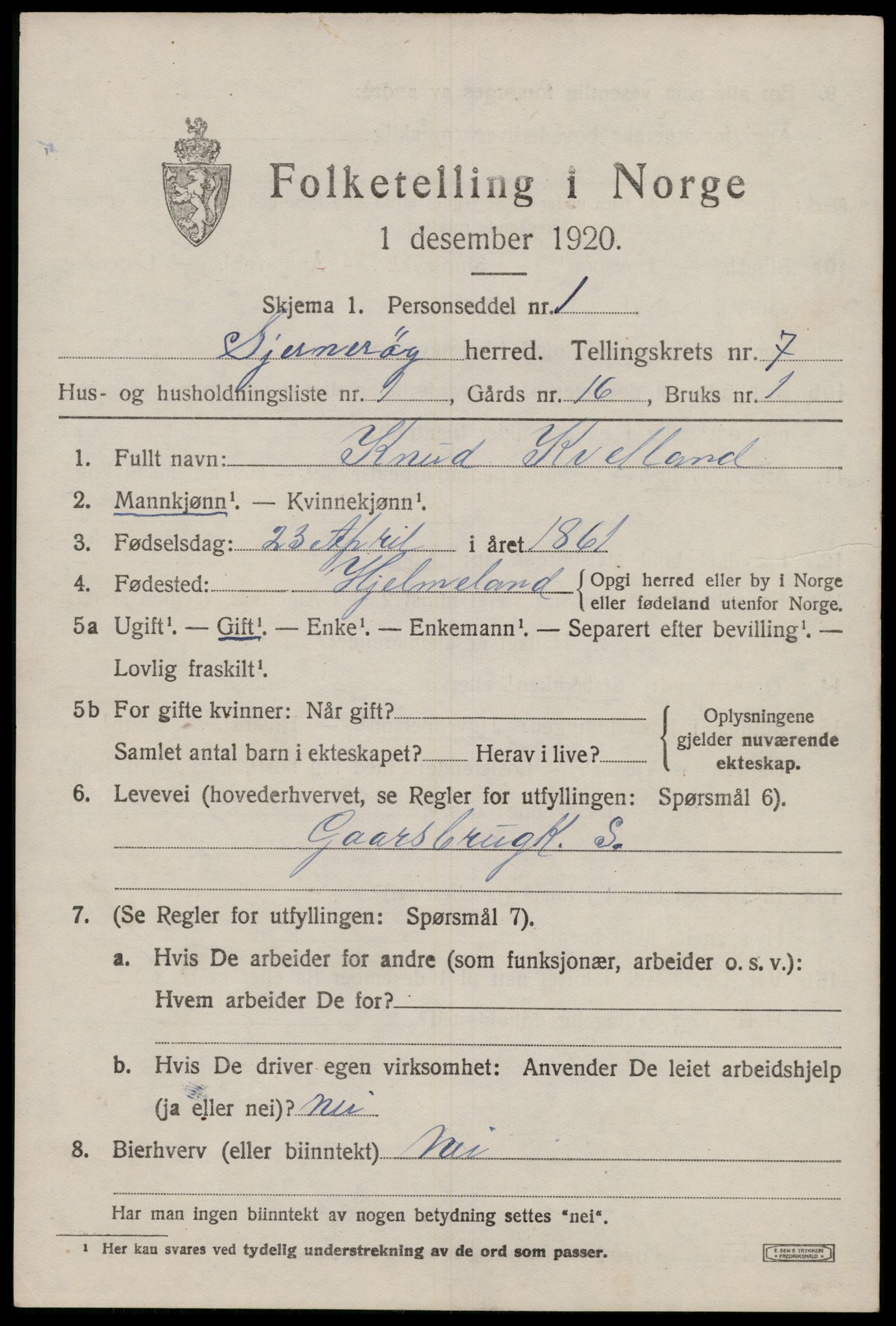 SAST, 1920 census for Sjernarøy, 1920, p. 1830