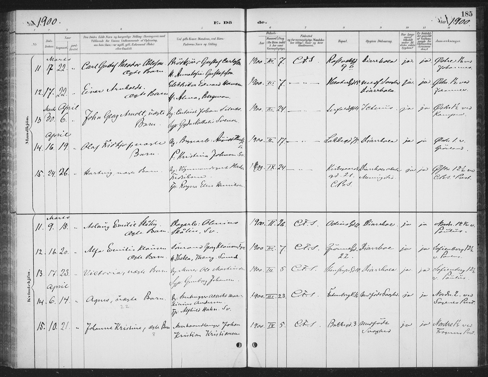 Rikshospitalet prestekontor Kirkebøker, AV/SAO-A-10309b/F/L0010: Parish register (official) no. 10, 1888-1912, p. 185