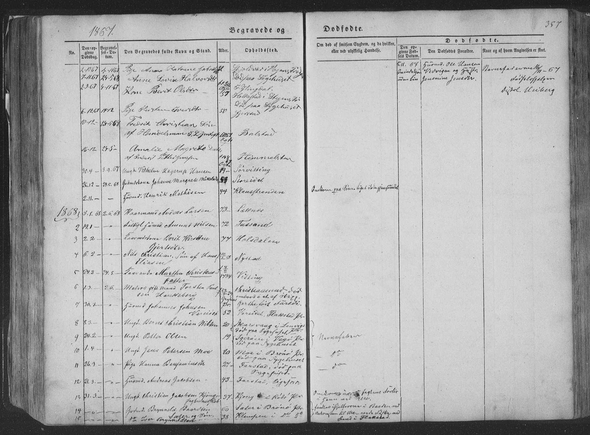 Ministerialprotokoller, klokkerbøker og fødselsregistre - Nordland, AV/SAT-A-1459/881/L1165: Parish register (copy) no. 881C02, 1854-1876, p. 357