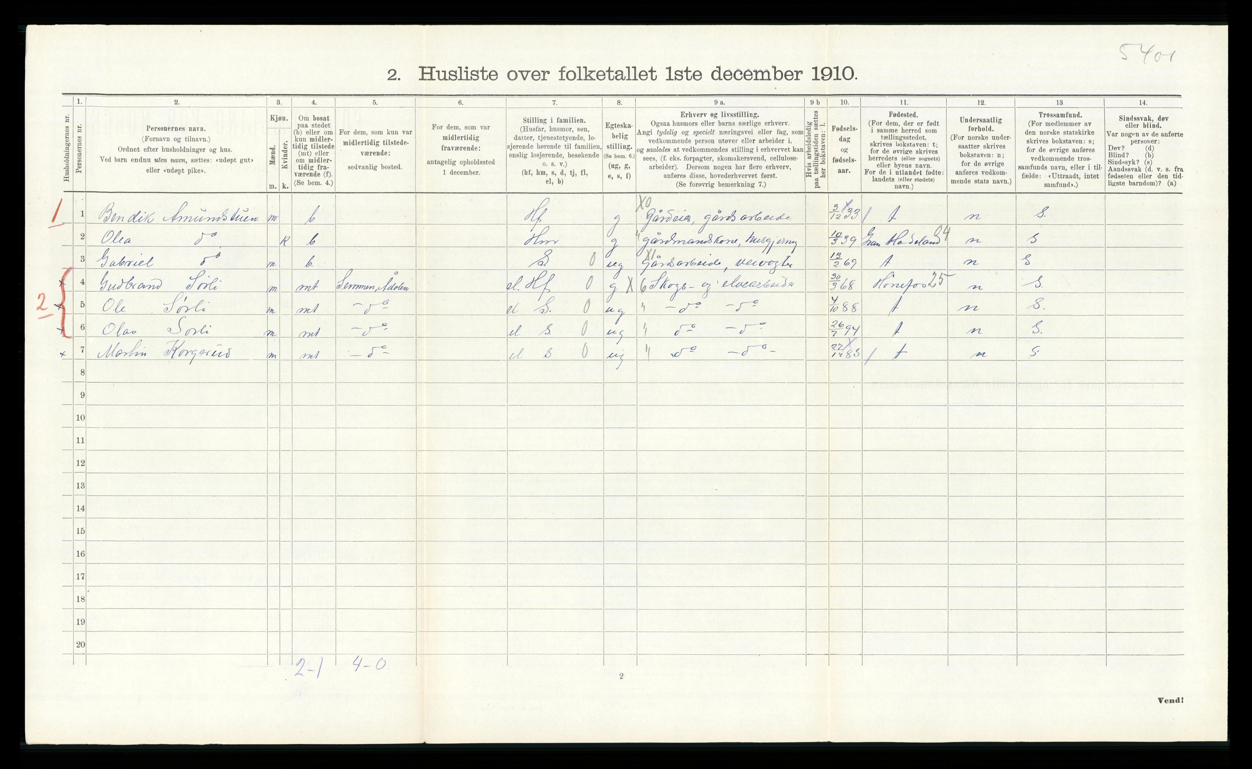 RA, 1910 census for Ådal, 1910, p. 520