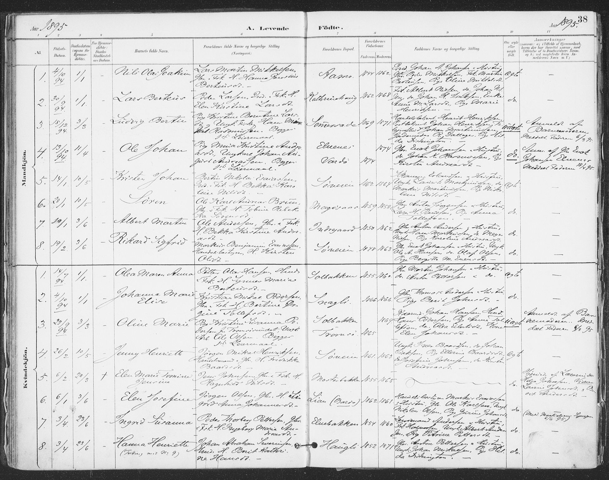 Ibestad sokneprestembete, SATØ/S-0077/H/Ha/Haa/L0015kirke: Parish register (official) no. 15, 1888-1899, p. 38