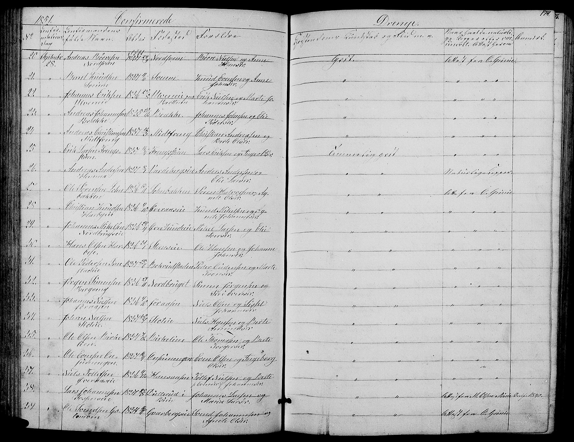 Ringsaker prestekontor, SAH/PREST-014/L/La/L0006: Parish register (copy) no. 6, 1851-1860, p. 174