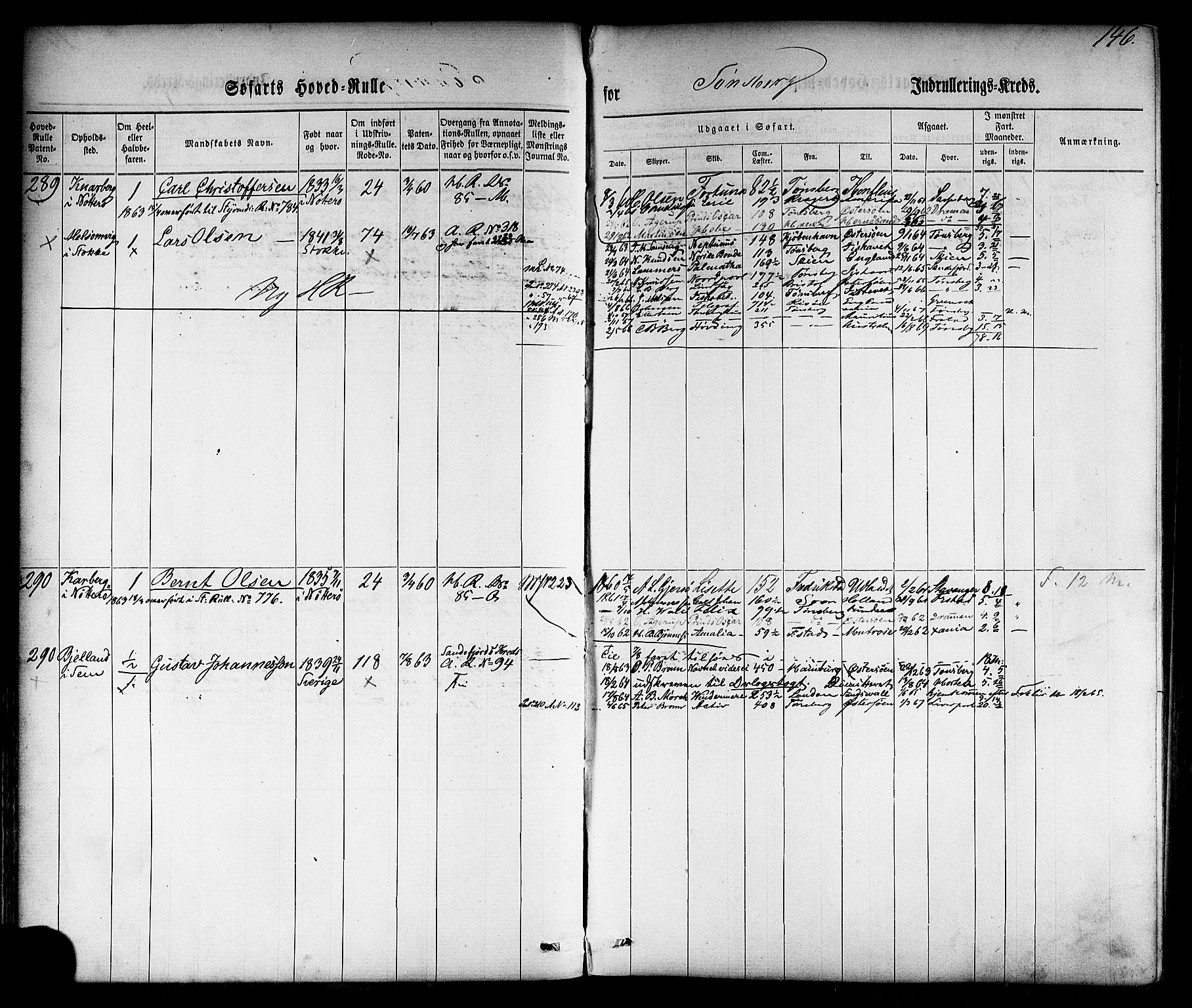 Tønsberg innrulleringskontor, AV/SAKO-A-786/F/Fc/Fca/L0001: Hovedrulle Patent nr. 1-1428, 1860-1861, p. 185