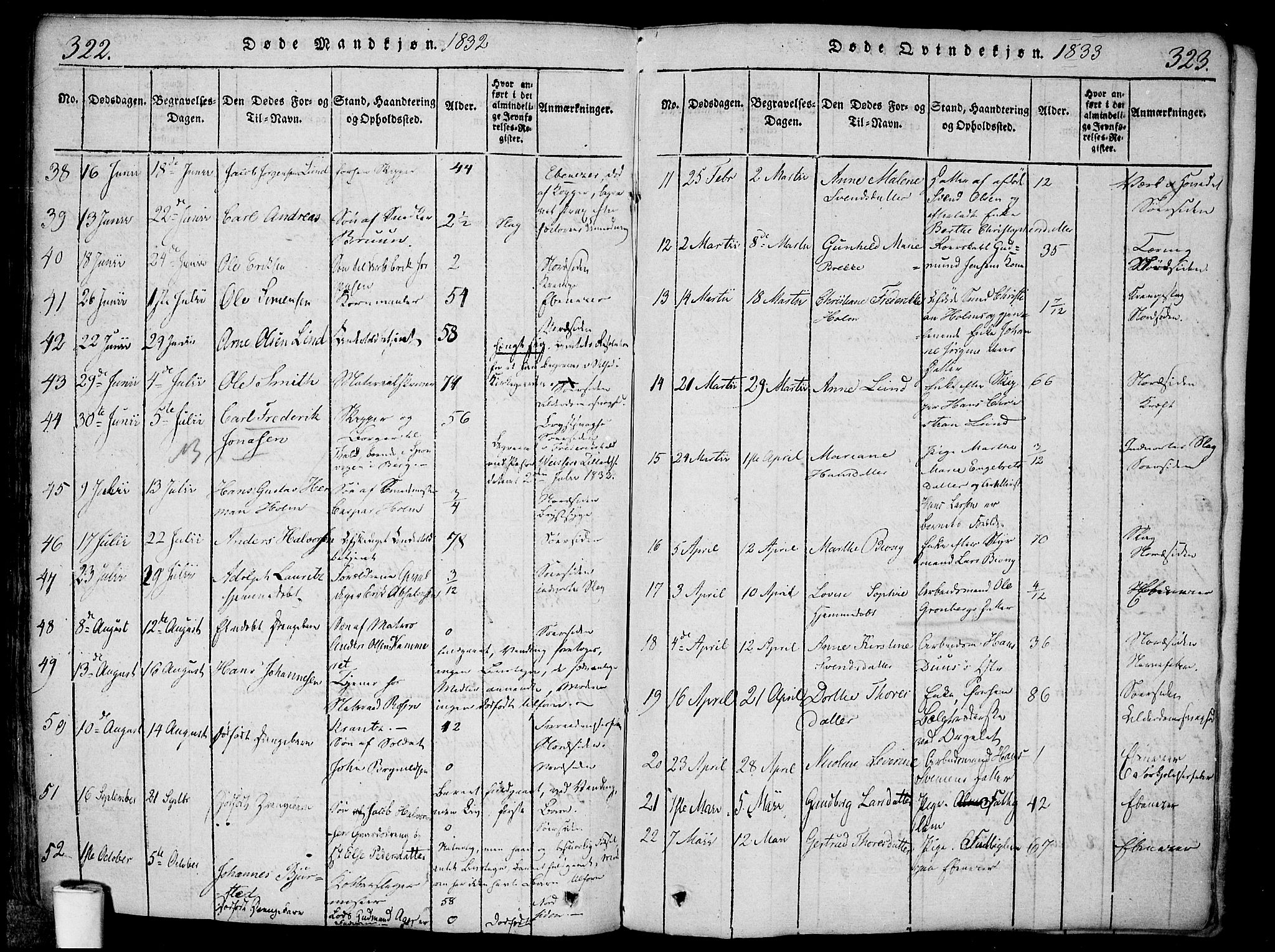 Halden prestekontor Kirkebøker, AV/SAO-A-10909/F/Fa/L0003: Parish register (official) no. I 3, 1815-1834, p. 322-323