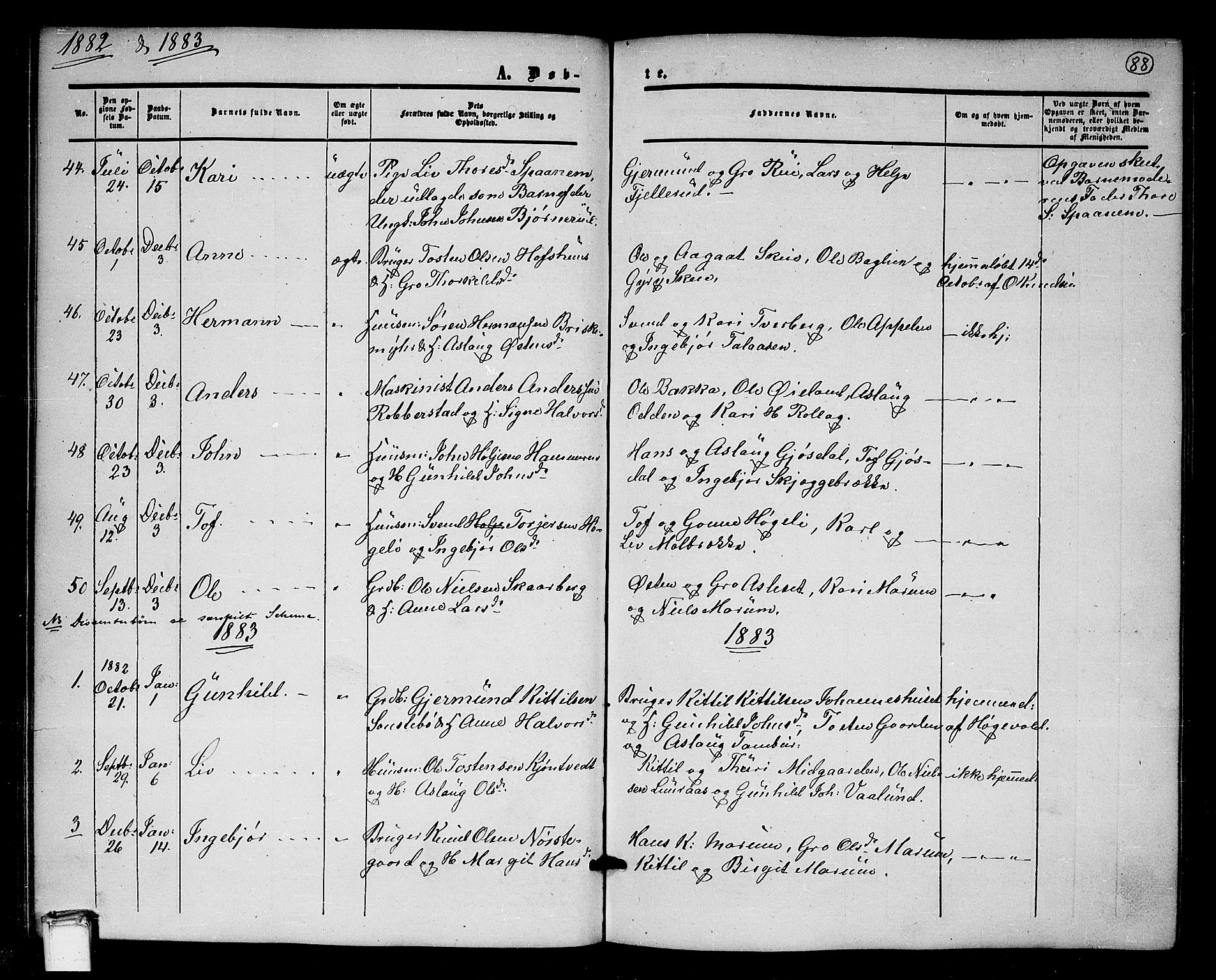 Tinn kirkebøker, AV/SAKO-A-308/G/Ga/L0002: Parish register (copy) no. I 2, 1851-1883, p. 88