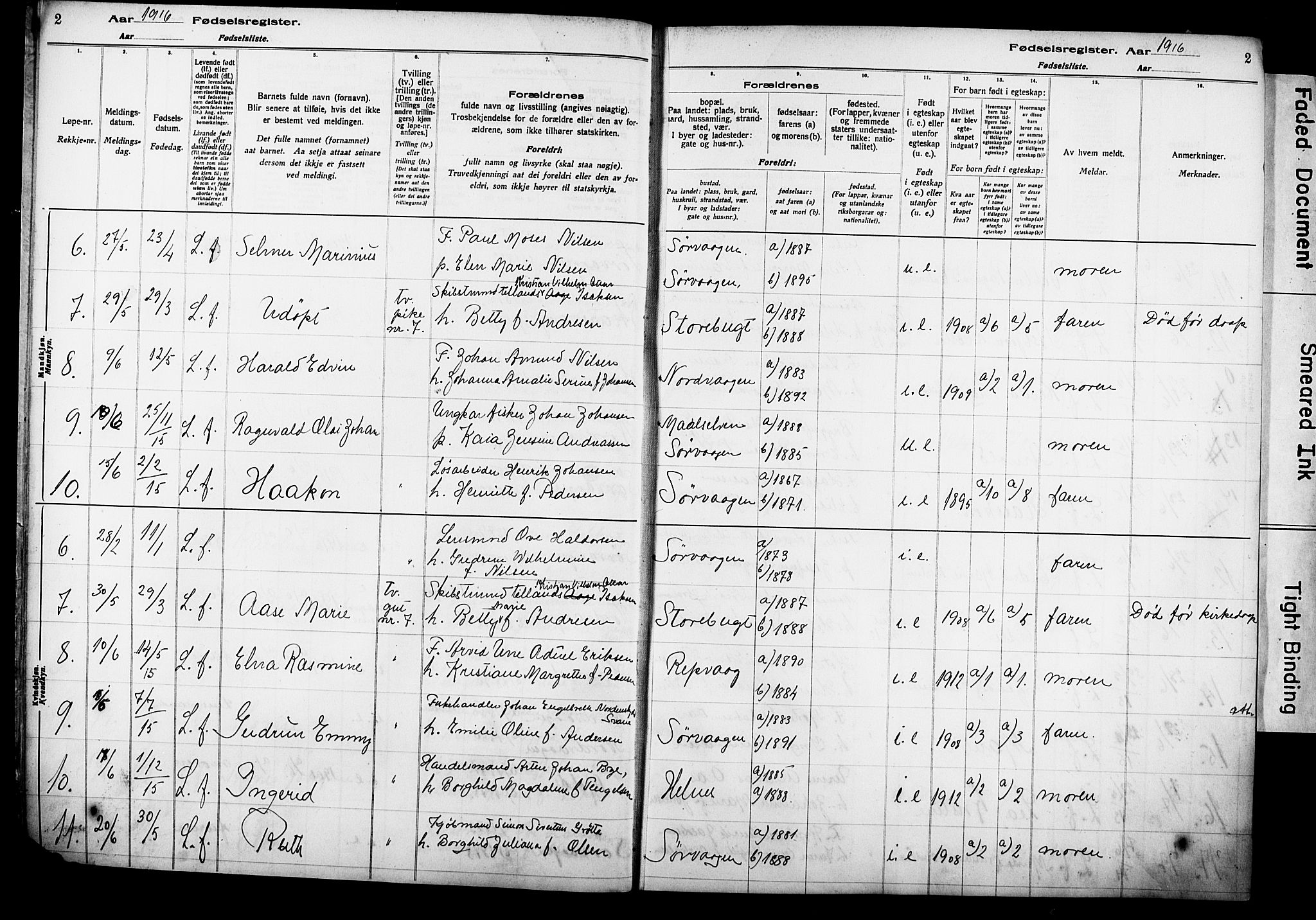 Kjelvik/Nordkapp sokneprestkontor, SATØ/S-1350/I/Ia/L0015: Birth register no. 15, 1916-1930, p. 2
