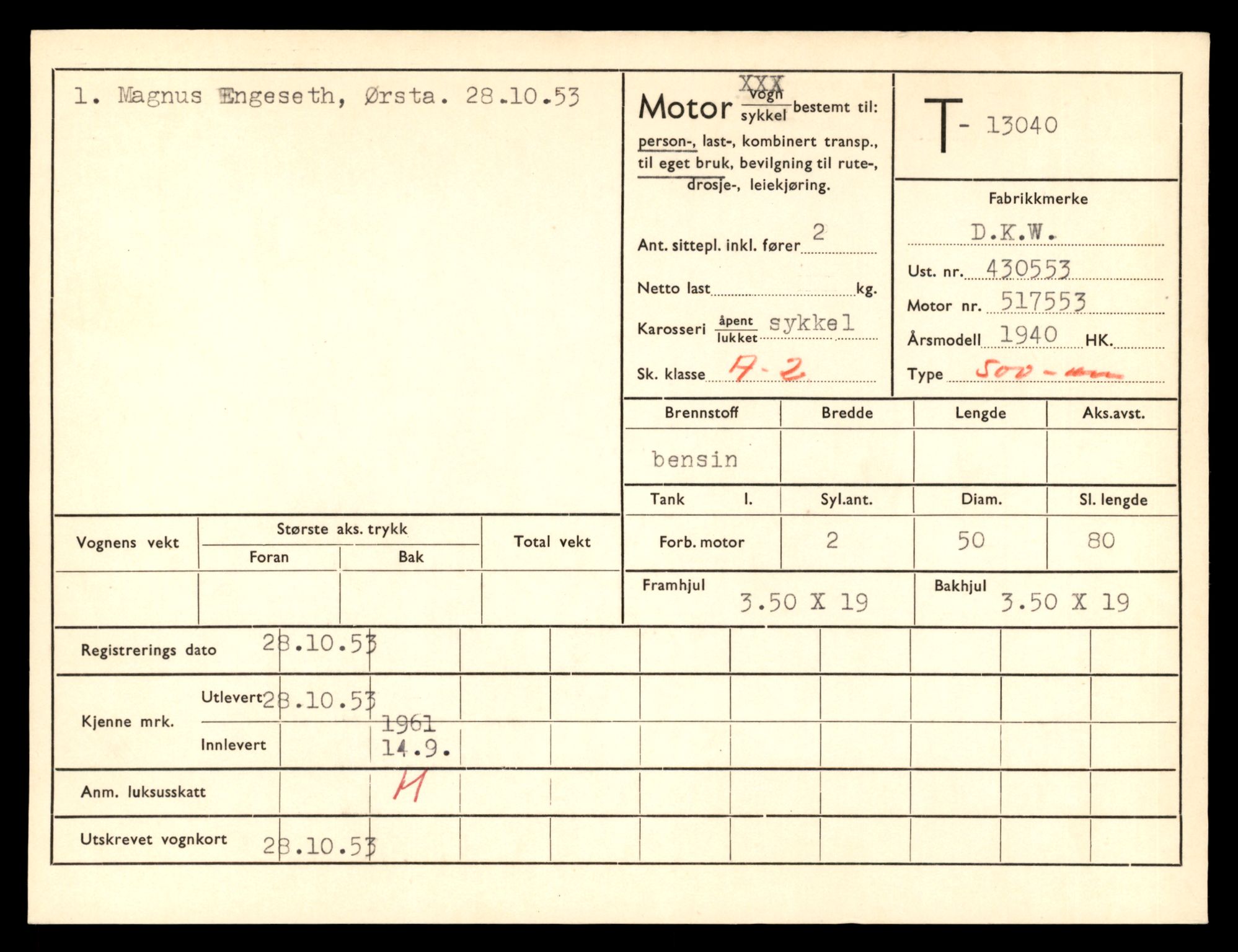 Møre og Romsdal vegkontor - Ålesund trafikkstasjon, AV/SAT-A-4099/F/Fe/L0037: Registreringskort for kjøretøy T 13031 - T 13179, 1927-1998, p. 205