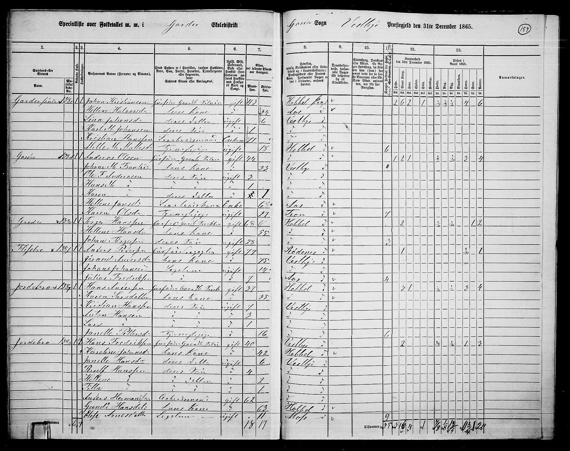 RA, 1865 census for Vestby, 1865, p. 137