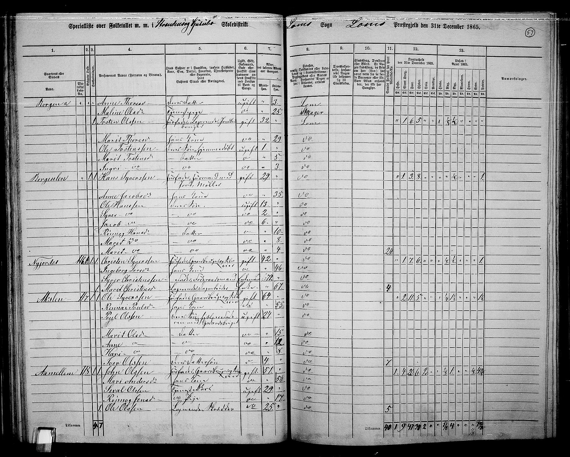 RA, 1865 census for Lom, 1865, p. 53