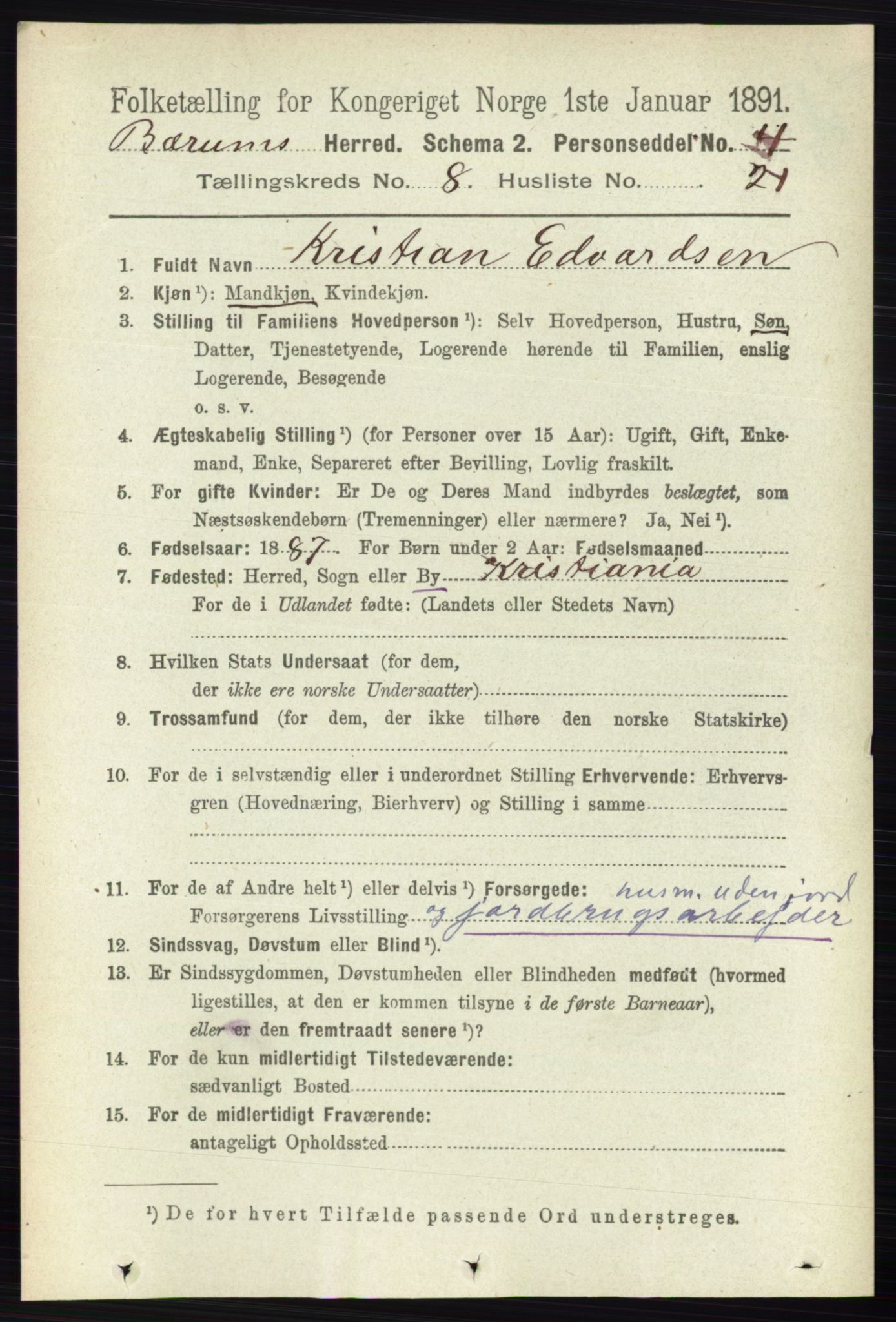 RA, 1891 census for 0219 Bærum, 1891, p. 4654