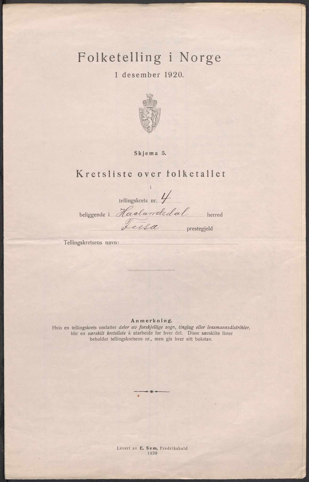 SAB, 1920 census for Hålandsdal, 1920, p. 14