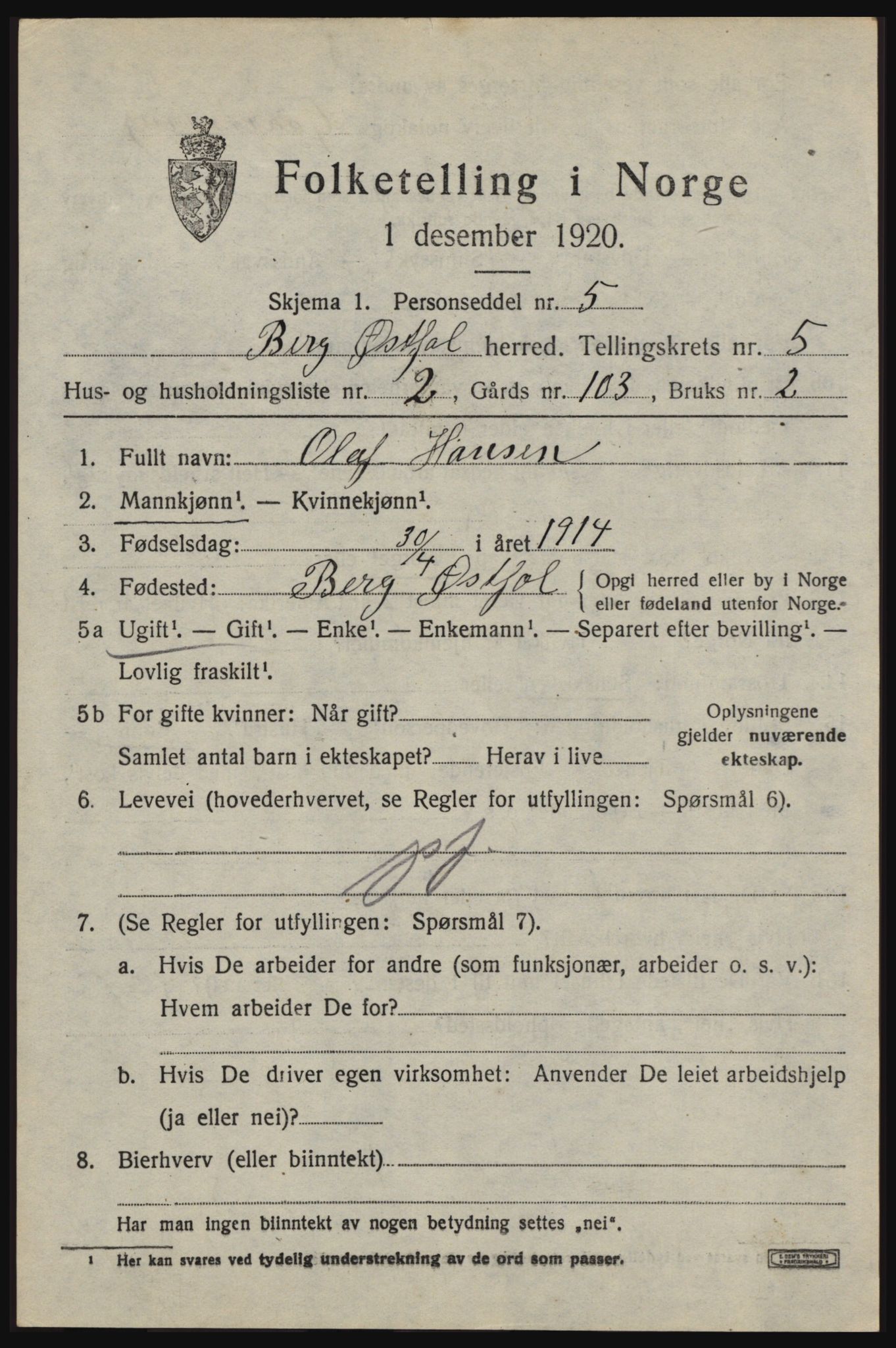 SAO, 1920 census for Berg, 1920, p. 9249