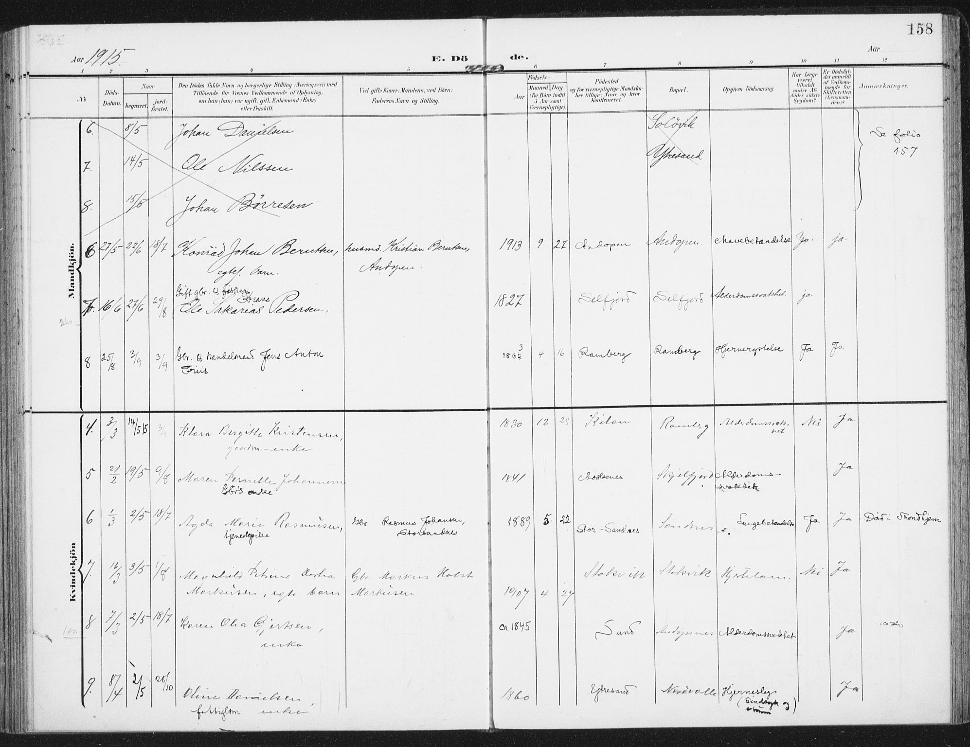 Ministerialprotokoller, klokkerbøker og fødselsregistre - Nordland, SAT/A-1459/885/L1206: Parish register (official) no. 885A07, 1905-1915, p. 158