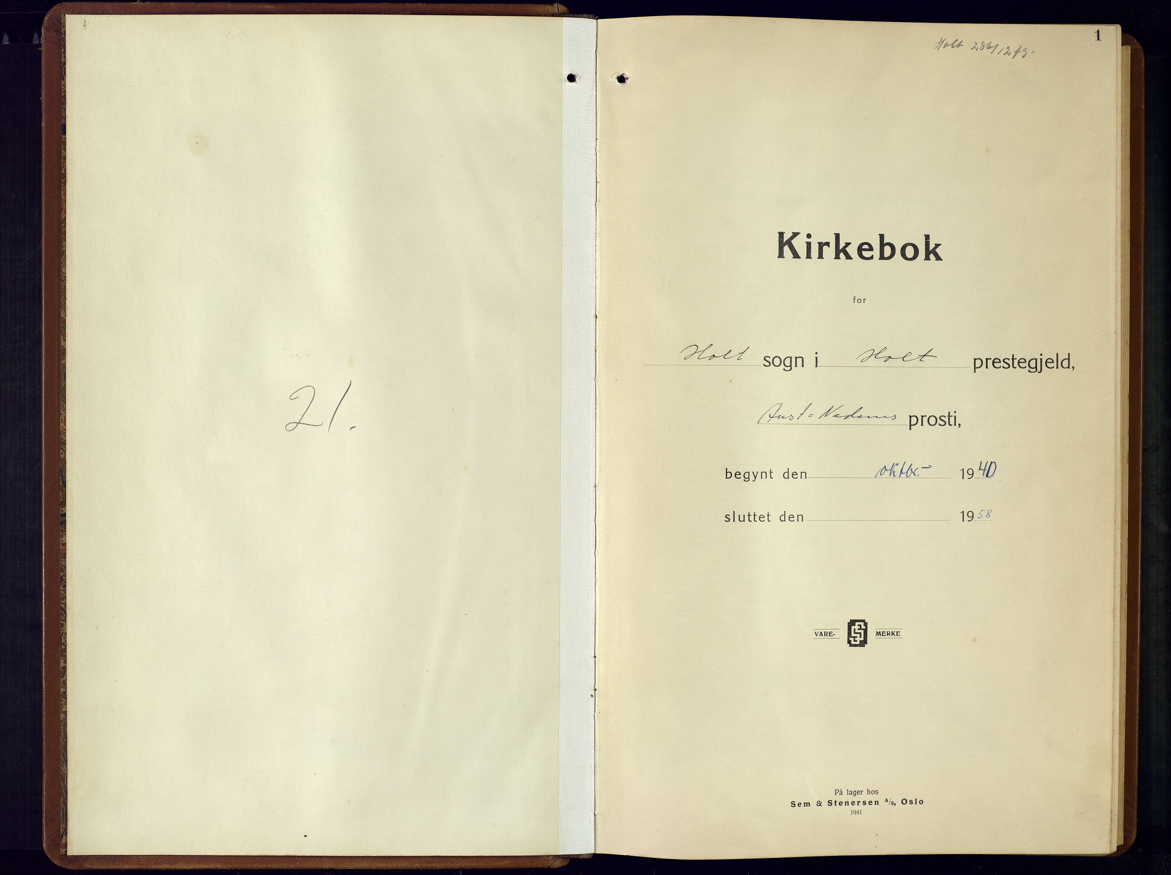 Holt sokneprestkontor, AV/SAK-1111-0021/F/Fb/L0013: Parish register (copy) no. B-13, 1940-1958, p. 1