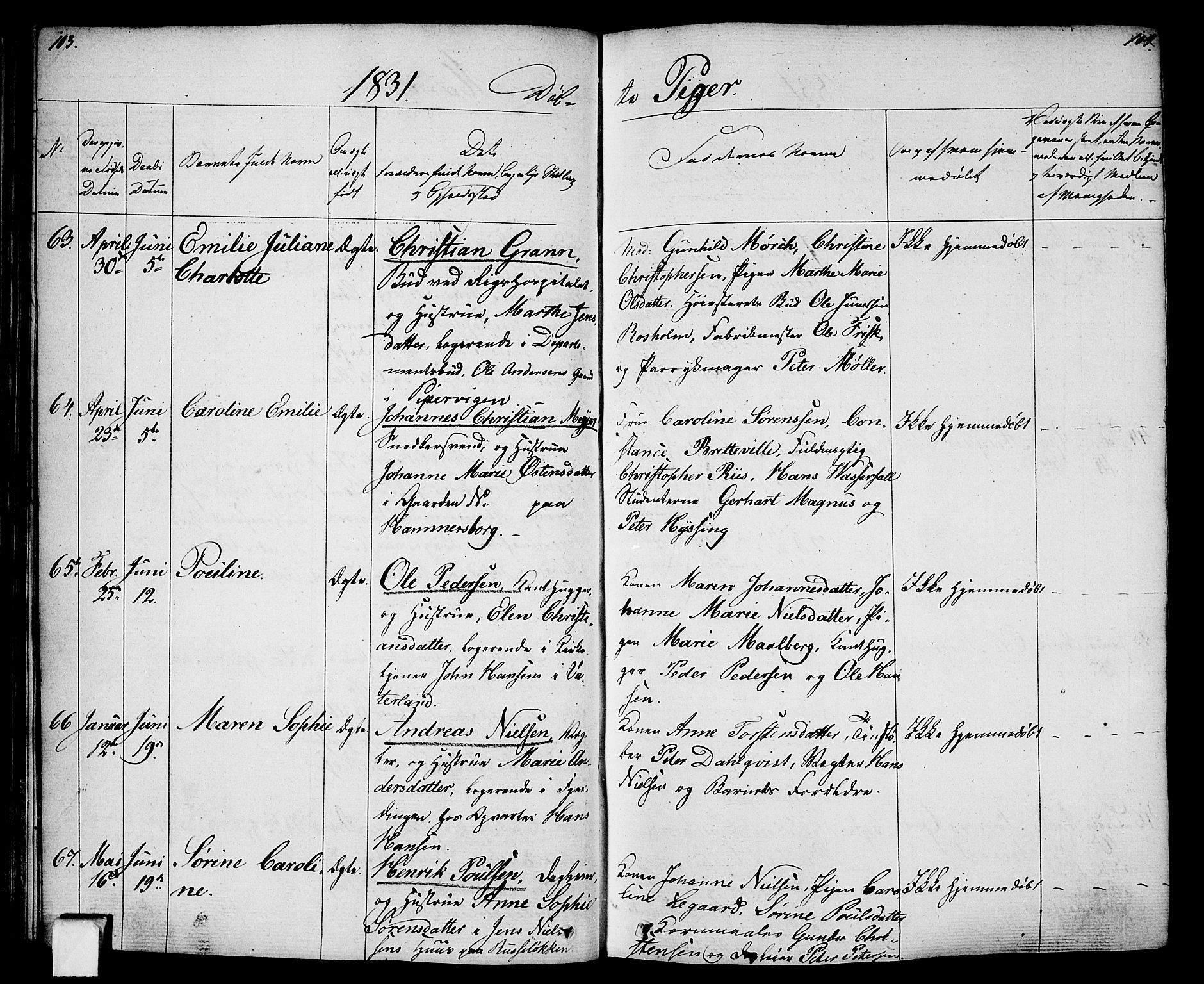 Oslo domkirke Kirkebøker, SAO/A-10752/F/Fa/L0011: Parish register (official) no. 11, 1830-1836, p. 103-104