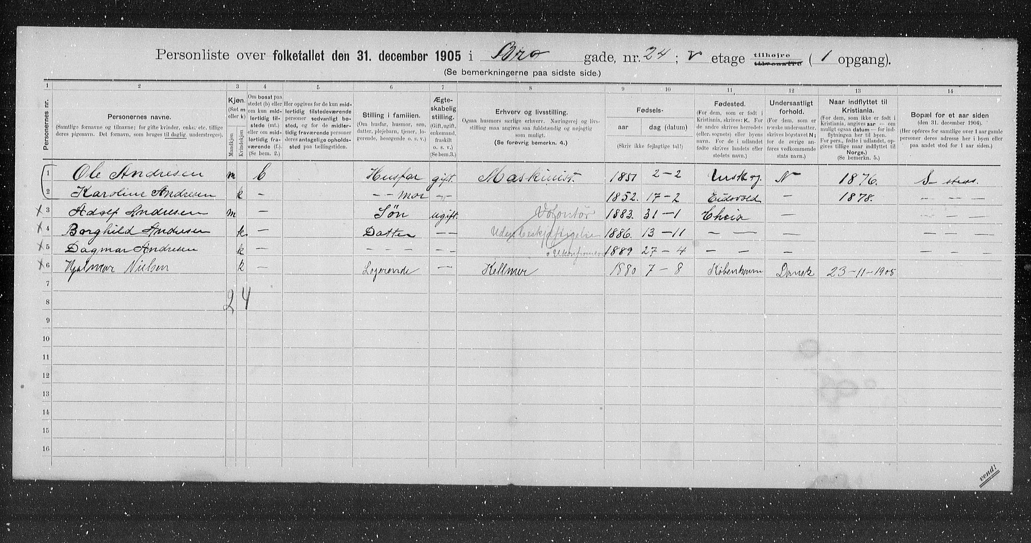 OBA, Municipal Census 1905 for Kristiania, 1905, p. 5046