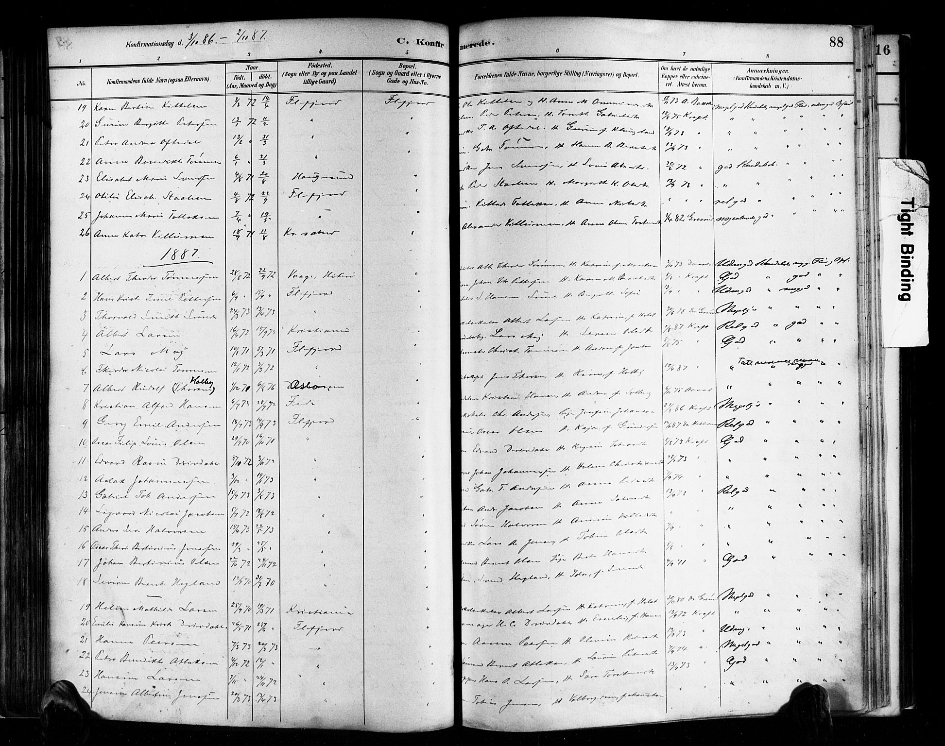 Flekkefjord sokneprestkontor, AV/SAK-1111-0012/F/Fa/Faa/L0001: Parish register (official) no. A 1, 1885-1900, p. 88