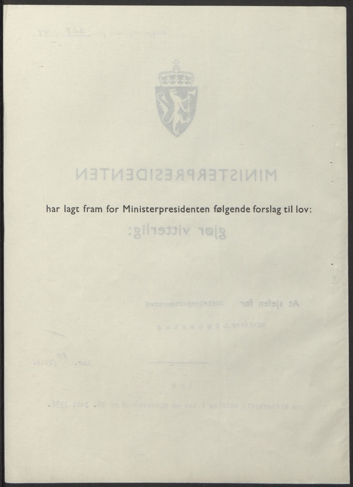 NS-administrasjonen 1940-1945 (Statsrådsekretariatet, de kommisariske statsråder mm), AV/RA-S-4279/D/Db/L0100: Lover, 1944, p. 396