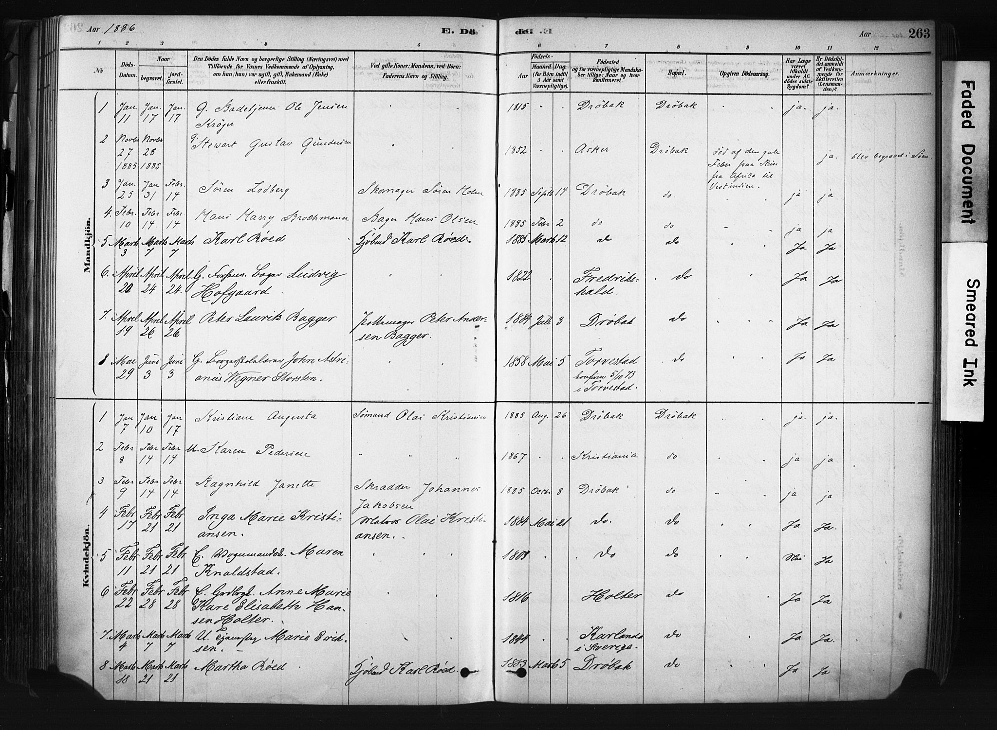 Drøbak prestekontor Kirkebøker, AV/SAO-A-10142a/F/Fb/L0001: Parish register (official) no. II 1, 1878-1891, p. 263