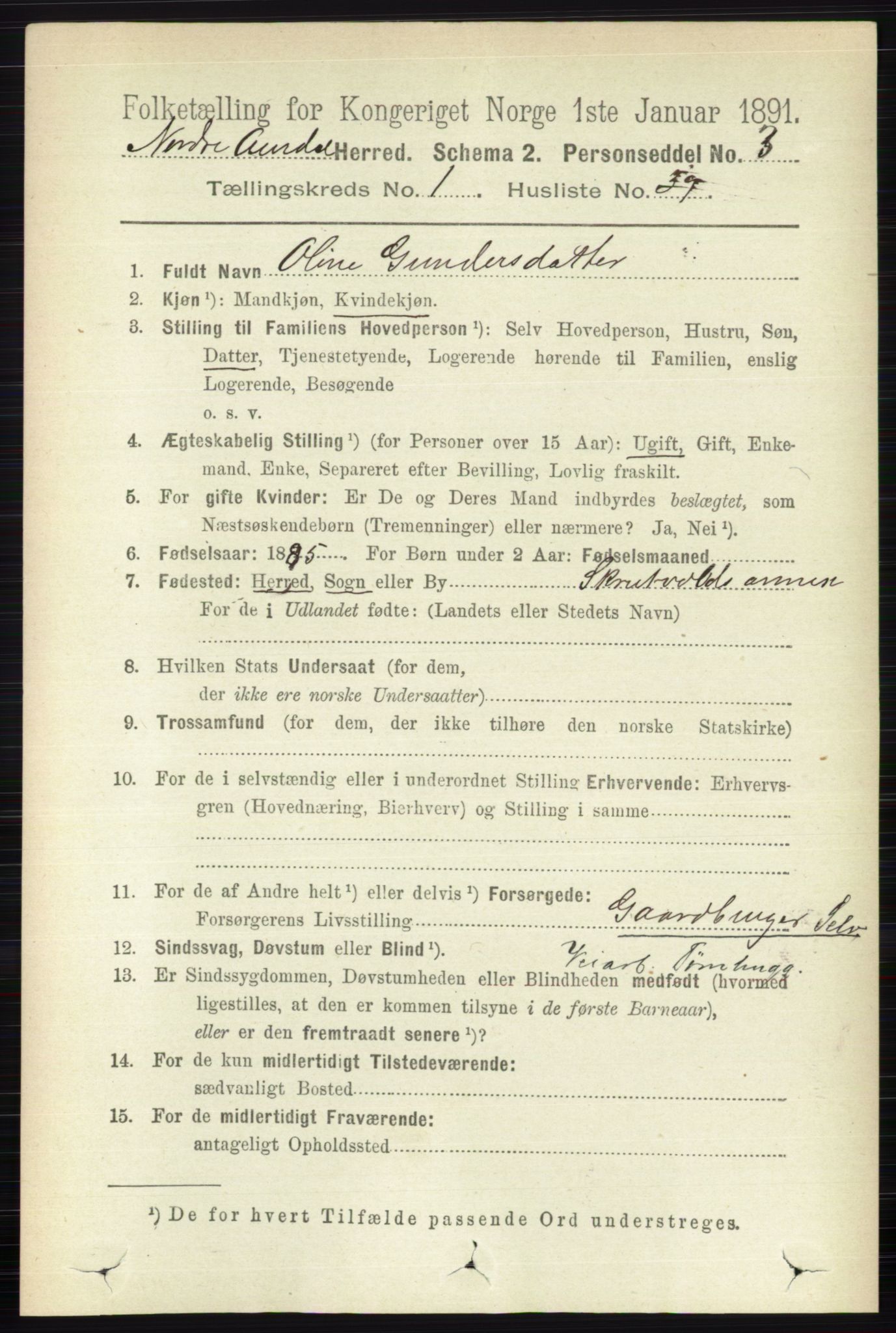 RA, 1891 census for 0542 Nord-Aurdal, 1891, p. 326