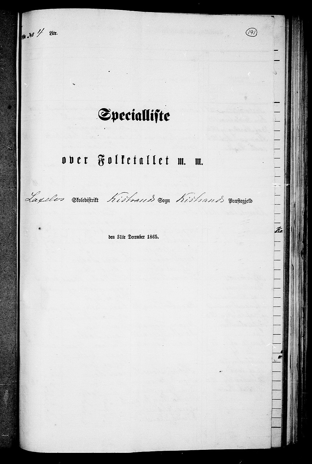 RA, 1865 census for Kistrand, 1865, p. 36