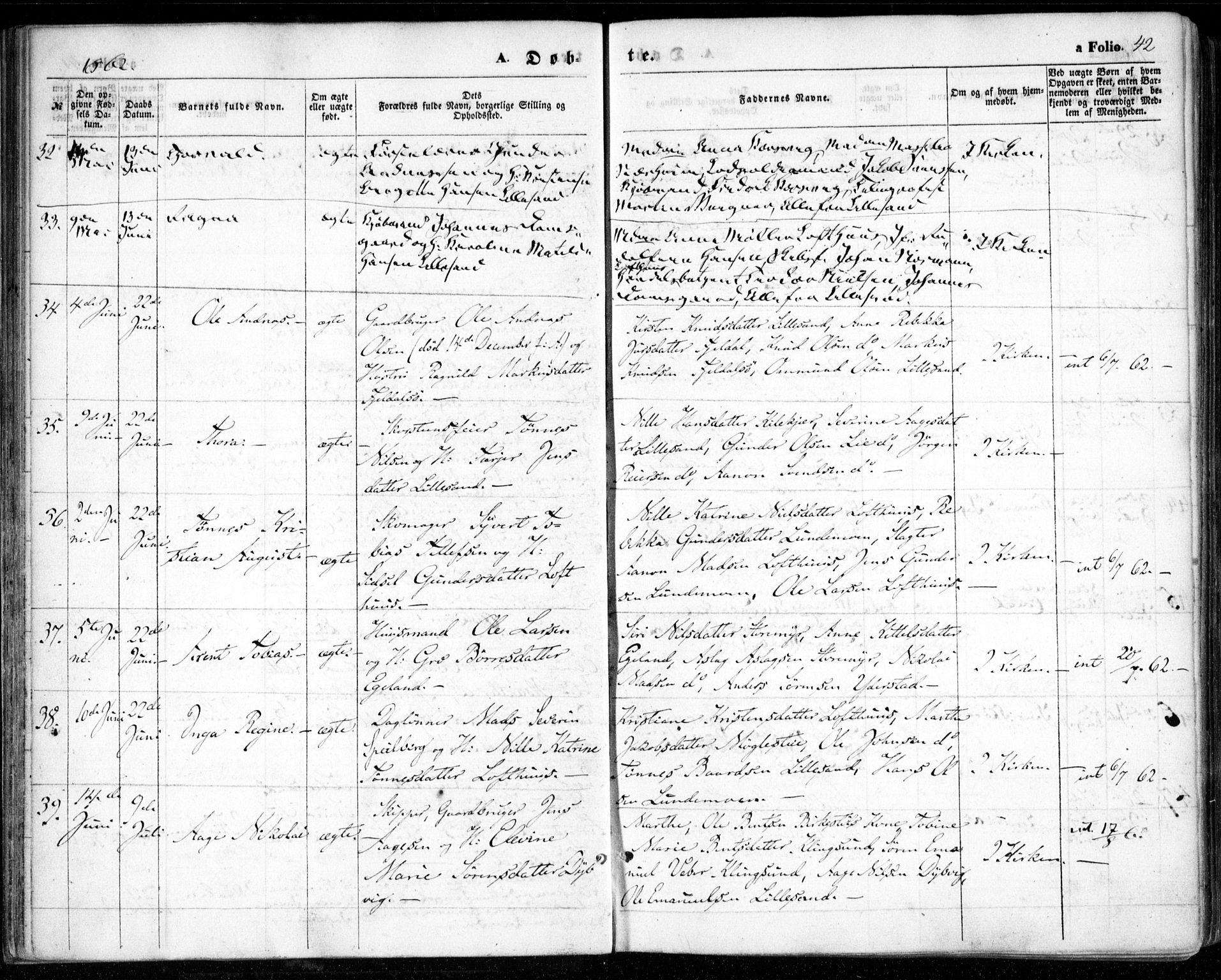 Vestre Moland sokneprestkontor, AV/SAK-1111-0046/F/Fa/Fab/L0007: Parish register (official) no. A 7, 1859-1872, p. 42