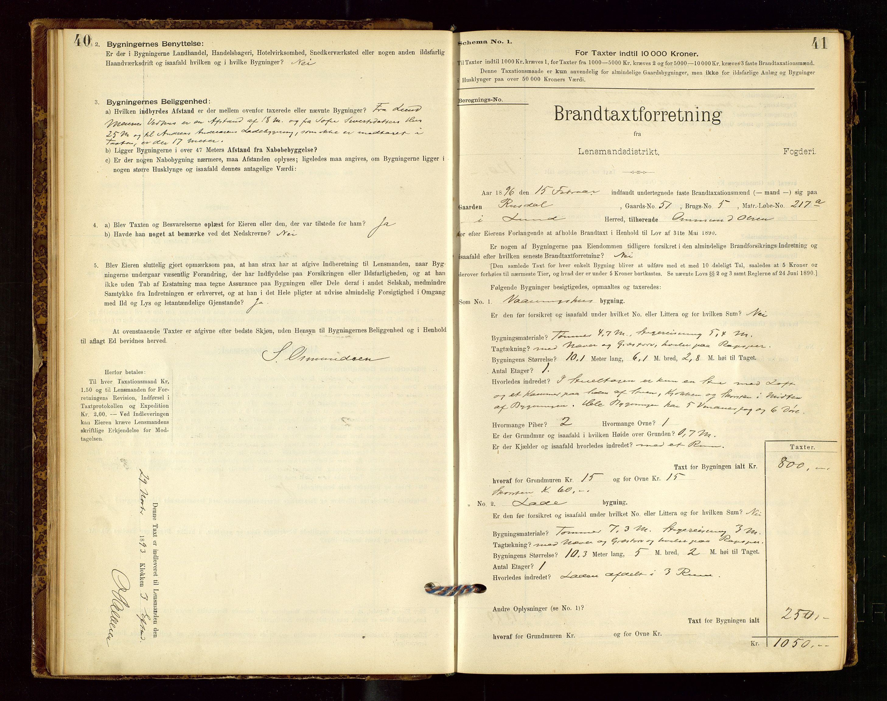 Lund lensmannskontor, SAST/A-100303/Gob/L0001: "Brandtakstprotokol", 1894-1907, p. 40-41