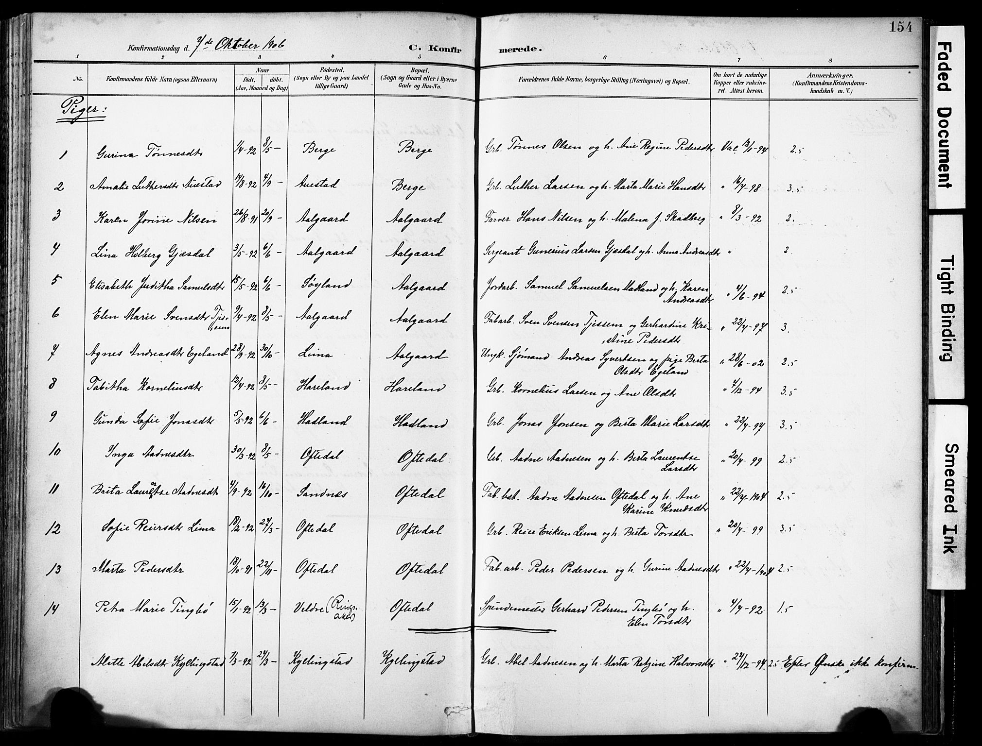 Lye sokneprestkontor, SAST/A-101794/001/30BA/L0012: Parish register (official) no. A 11, 1896-1909, p. 154