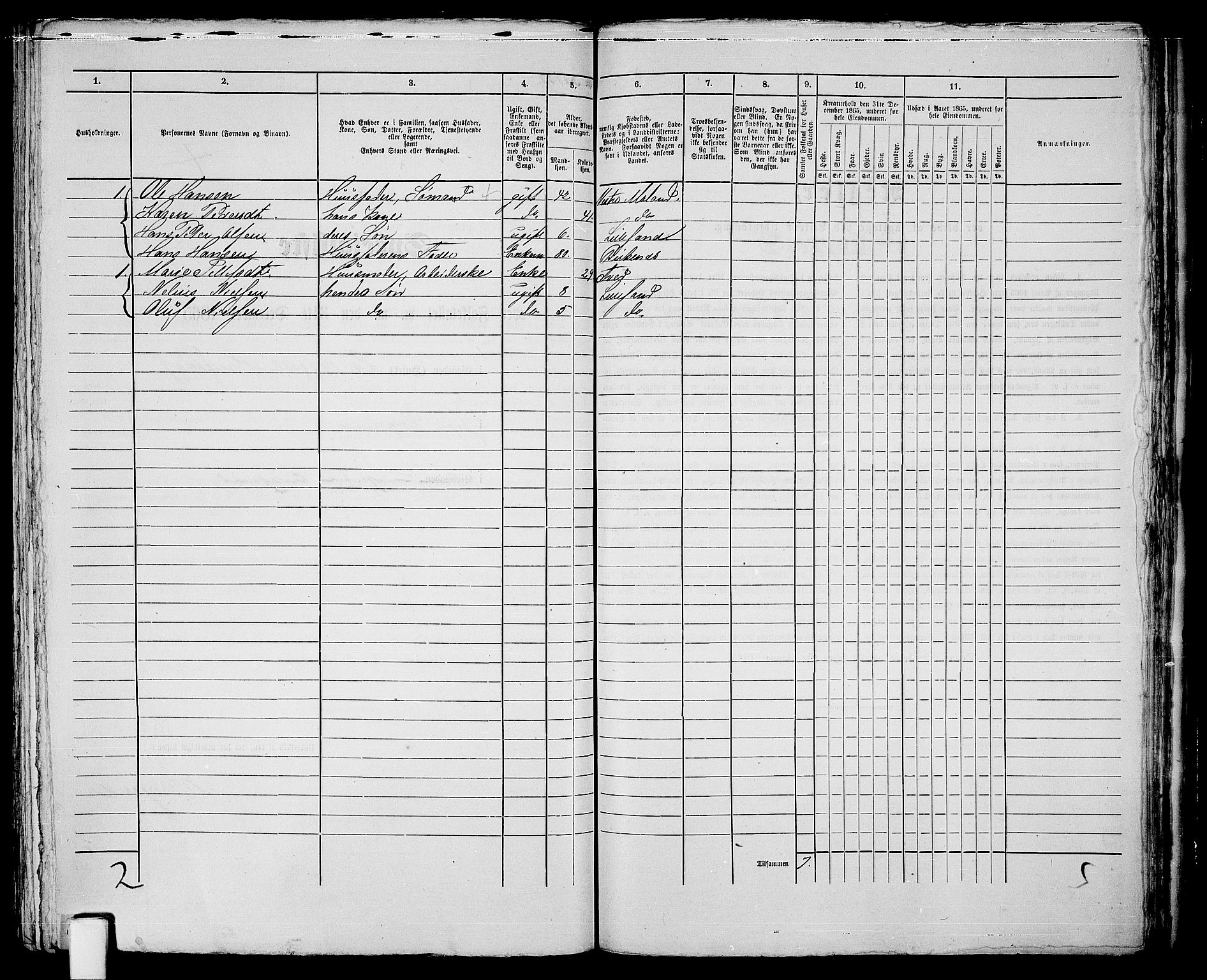 RA, 1865 census for Vestre Moland/Lillesand, 1865, p. 288