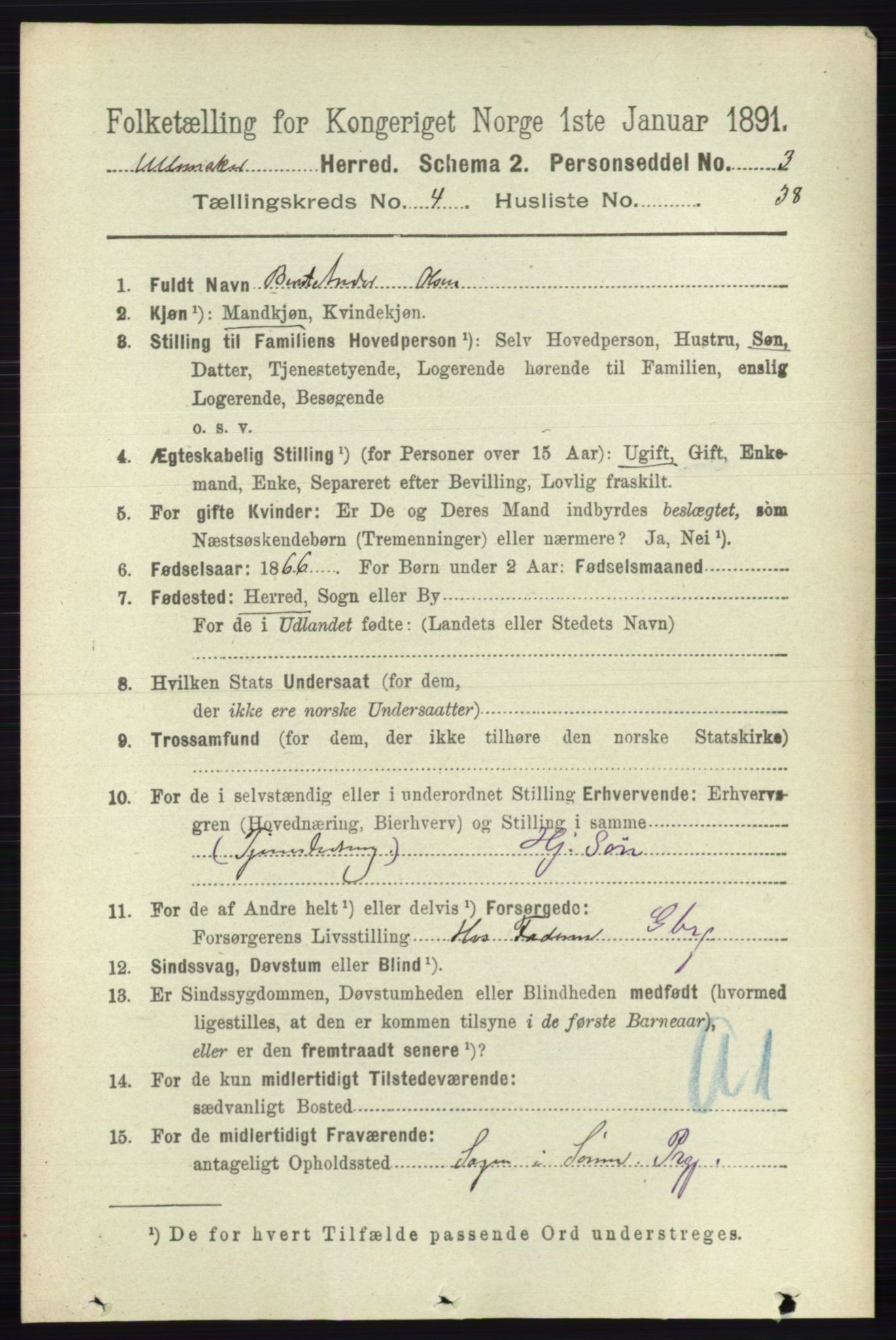 RA, 1891 census for 0235 Ullensaker, 1891, p. 1711