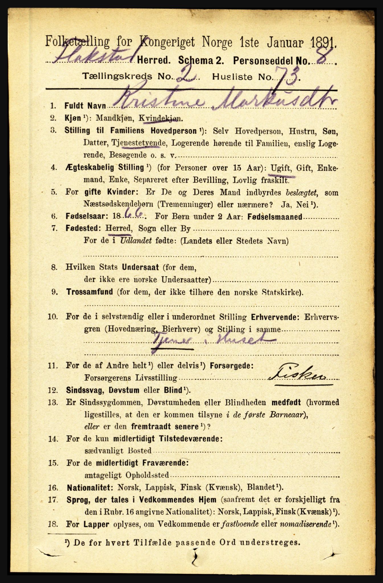 RA, 1891 census for 1859 Flakstad, 1891, p. 1169