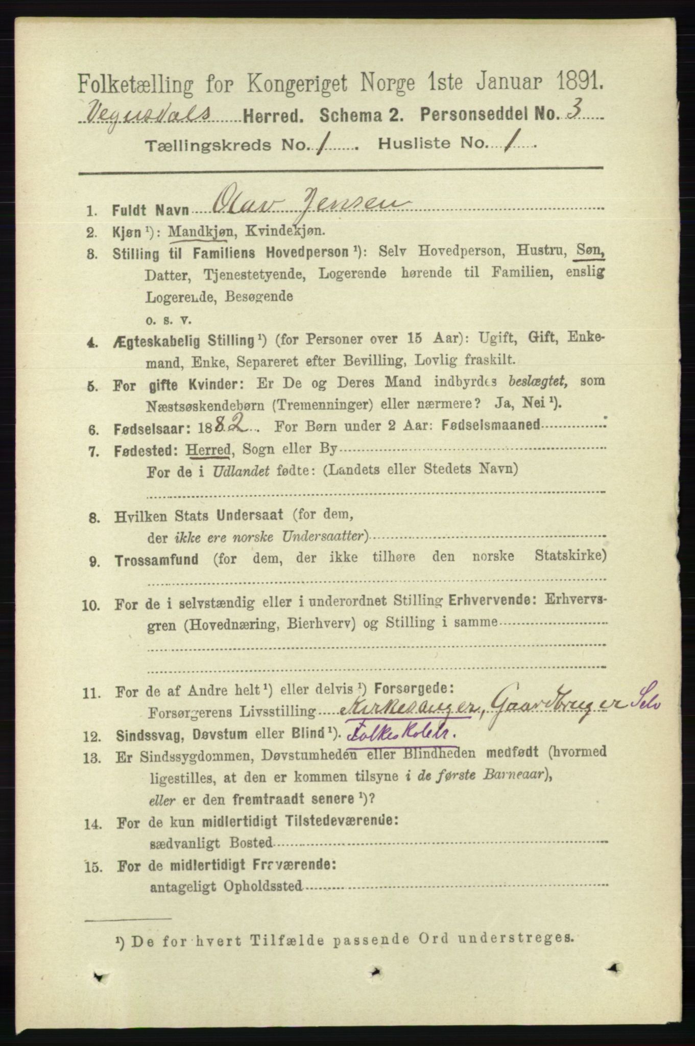 RA, 1891 census for 0934 Vegusdal, 1891, p. 56