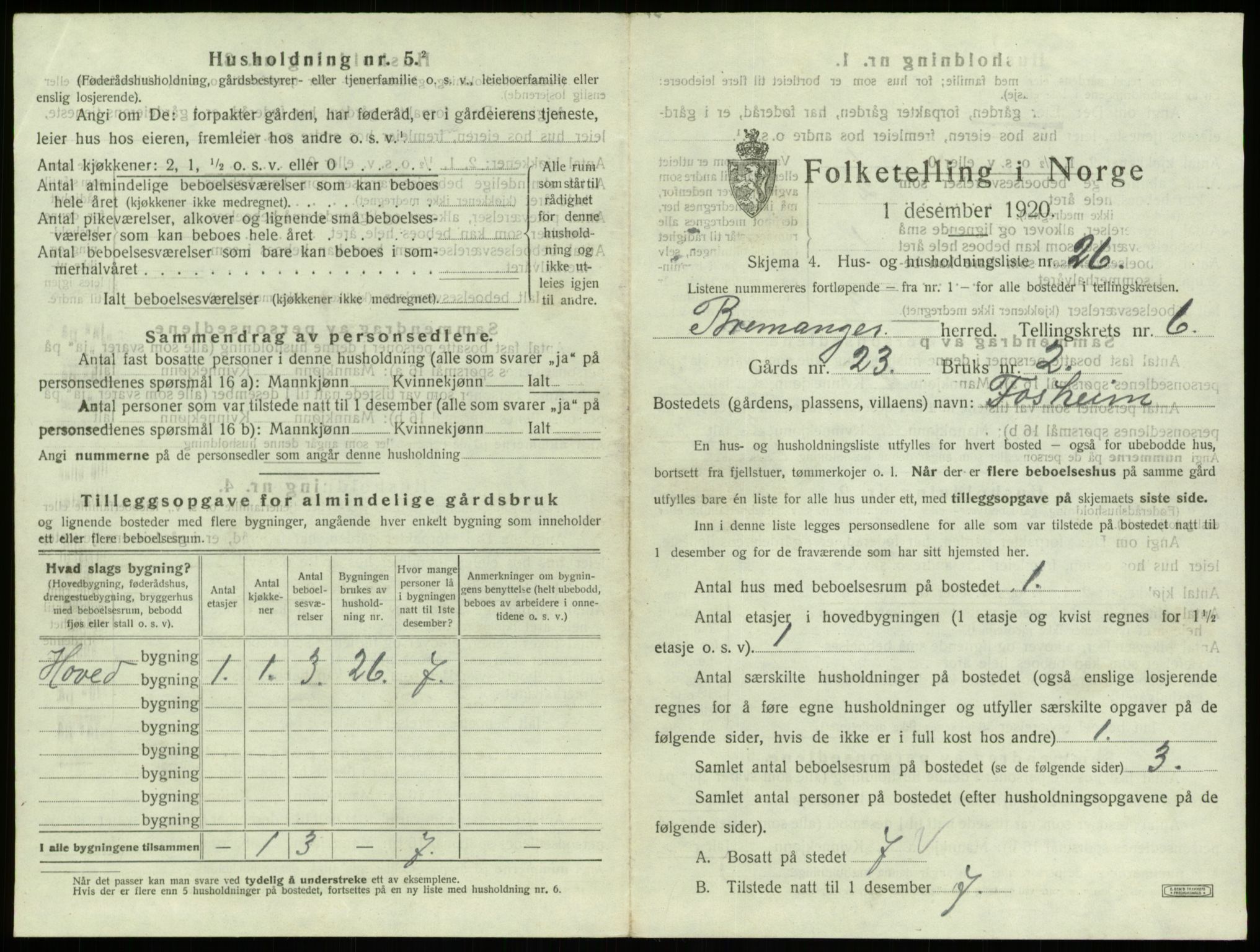 SAB, 1920 census for Bremanger, 1920, p. 560