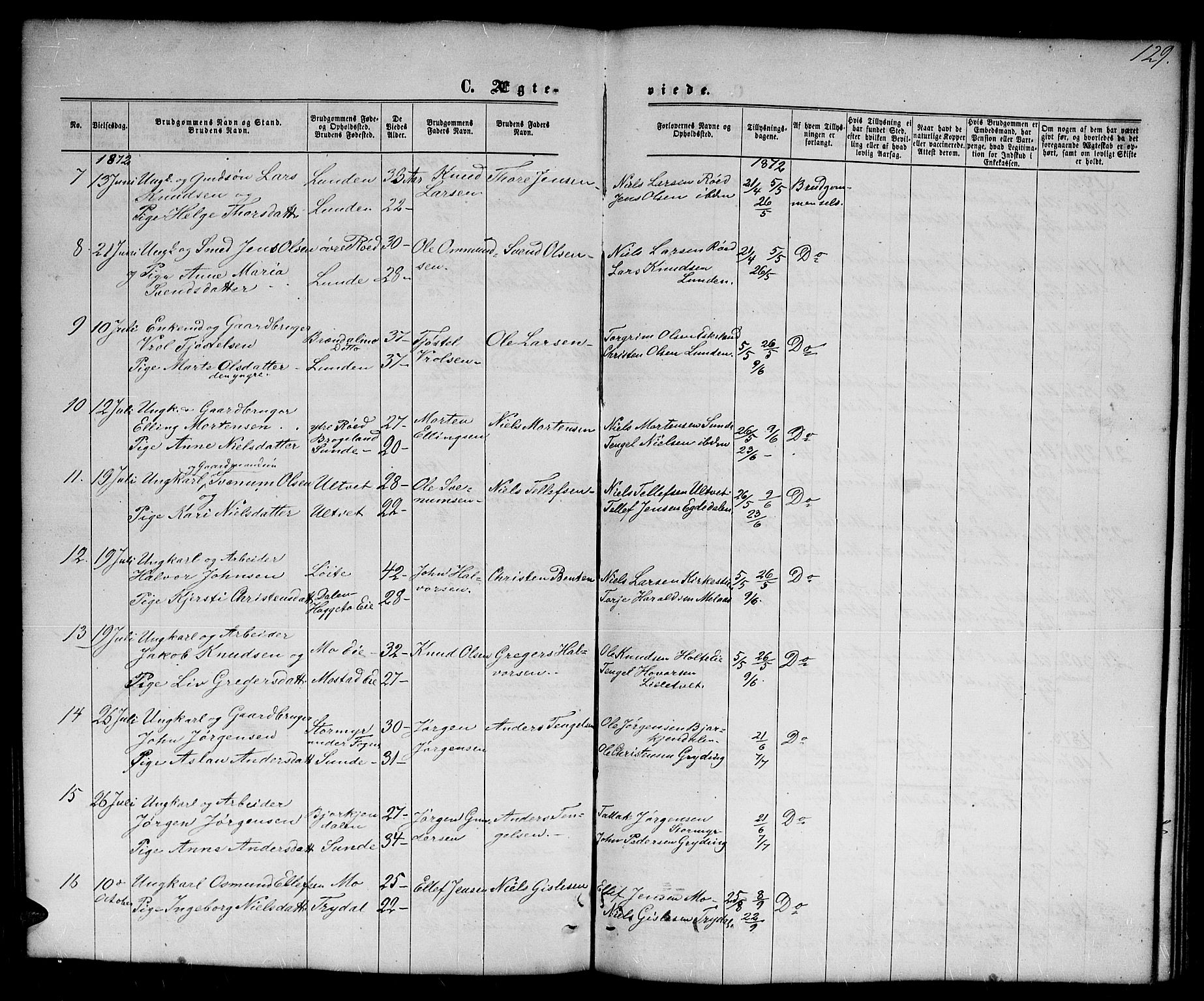 Gjerstad sokneprestkontor, SAK/1111-0014/F/Fb/Fba/L0006: Parish register (copy) no. B 6, 1868-1890, p. 129