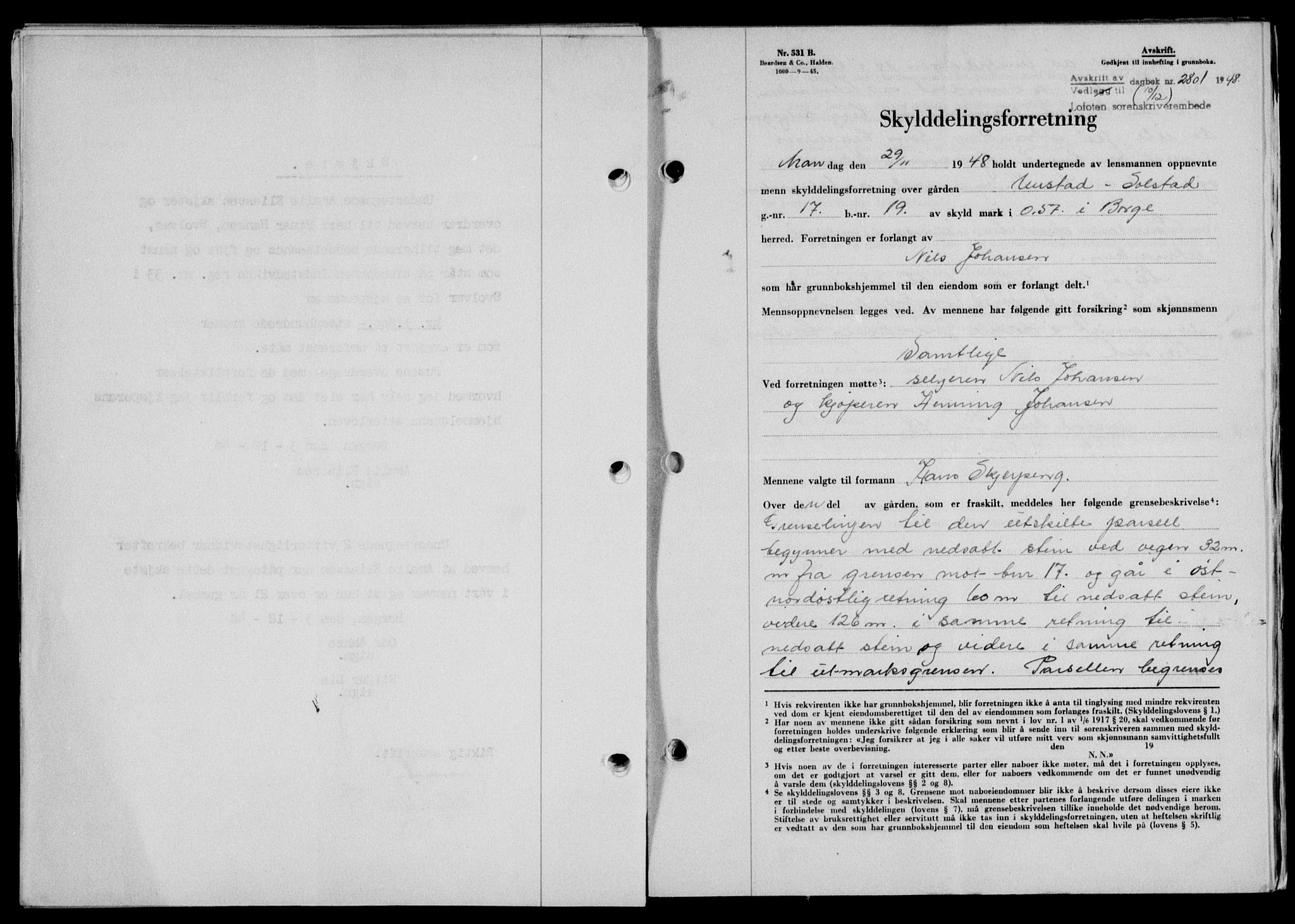 Lofoten sorenskriveri, SAT/A-0017/1/2/2C/L0020a: Mortgage book no. 20a, 1948-1949, Diary no: : 2801/1948