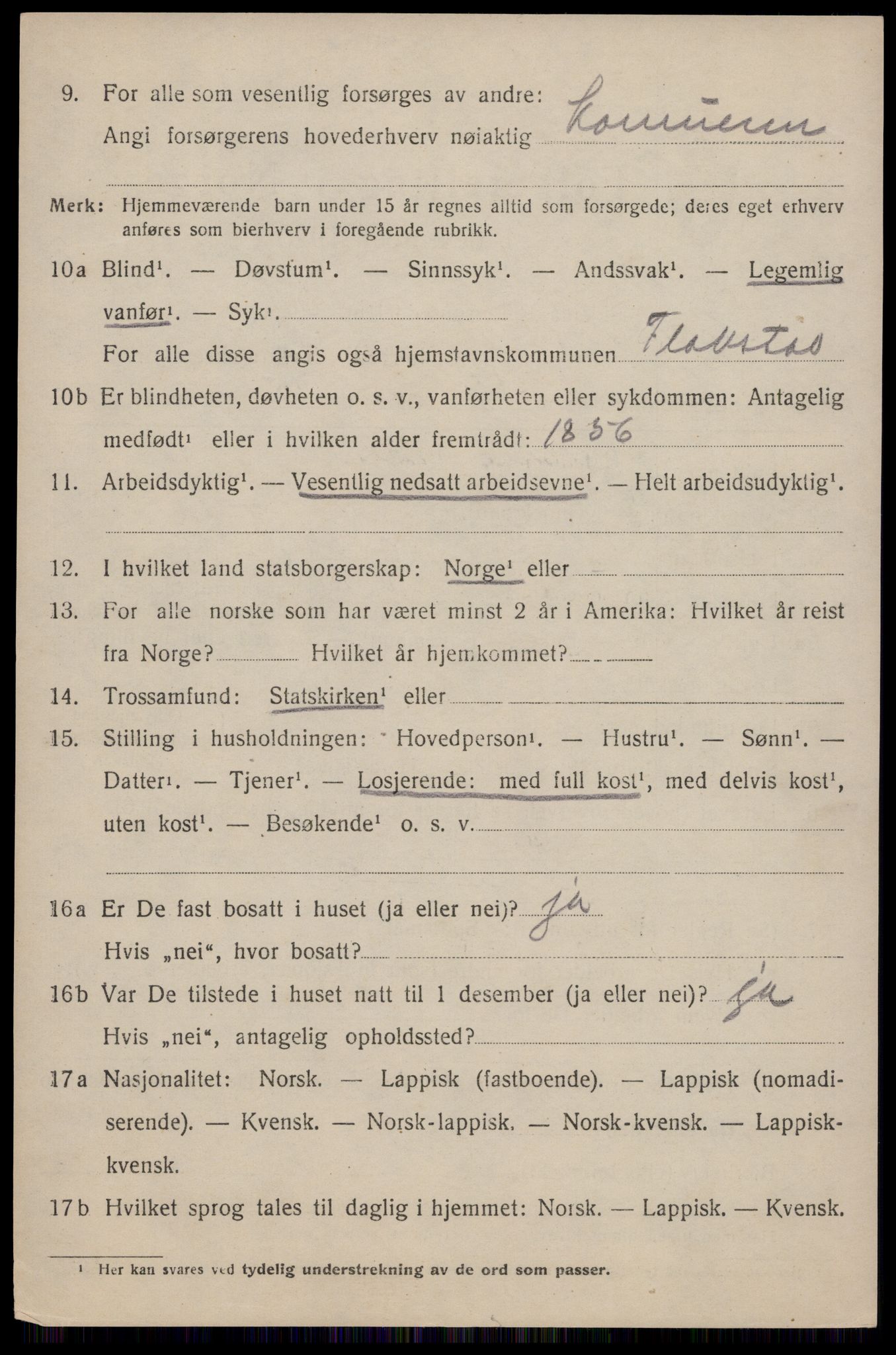 SAT, 1920 census for Flakstad, 1920, p. 996