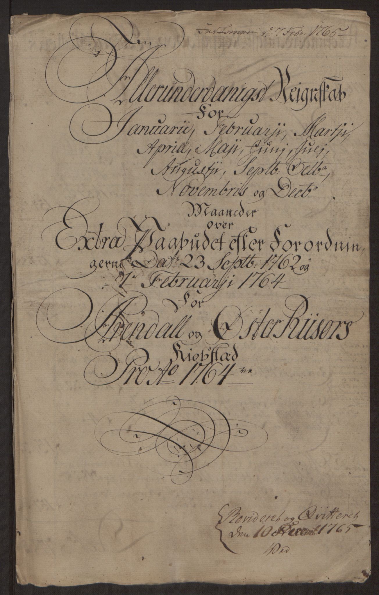 Rentekammeret inntil 1814, Reviderte regnskaper, Byregnskaper, AV/RA-EA-4066/R/Rl/L0230/0001: [L4] Kontribusjonsregnskap / Ekstraskatt, 1762-1764, p. 391